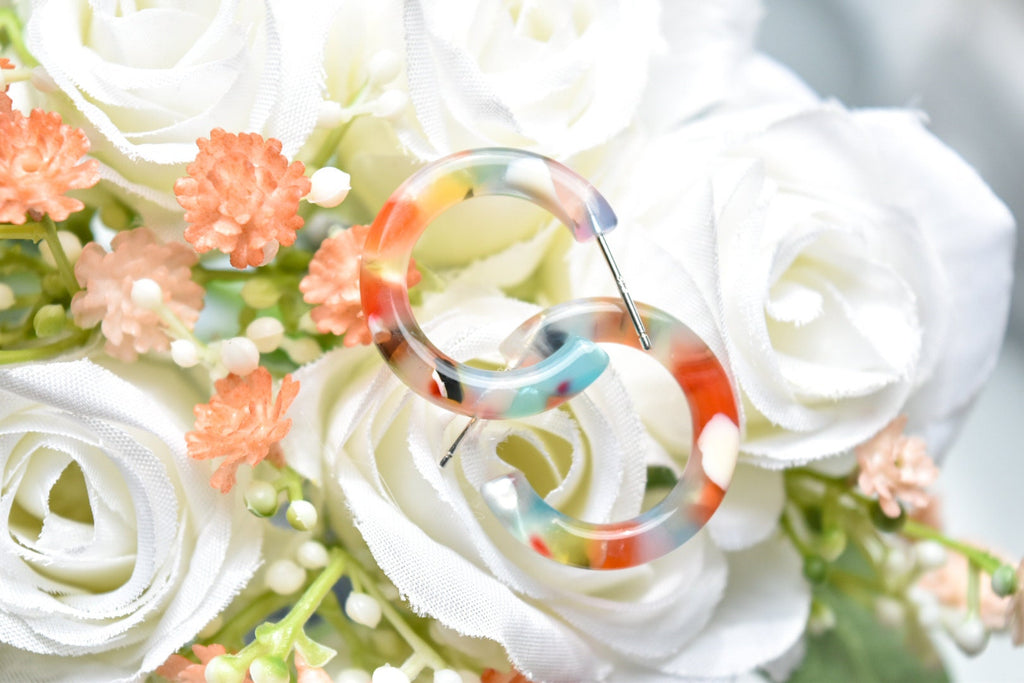 Rainbow Confetti Mini Hoop Earrings | Acetate, 925 Silver