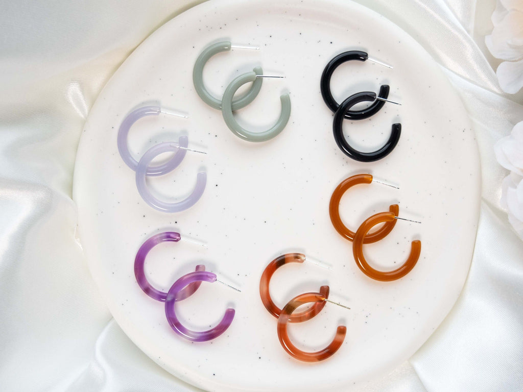2 Pack - Thin Round Hoops 30mm | Hoop Earrings Cellulose Acetate 925 Sterling Silver Posts