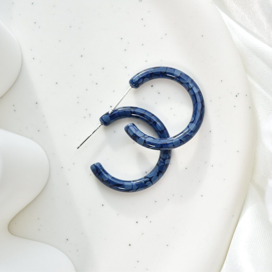 Thin Round Hoops 30mm Flora Collection | Hoop Earrings Cellulose Acetate 925 Sterling Silver Posts