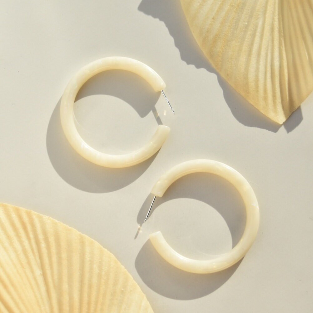 Chunky Opal Acetate Hoop Earrings | S925 Silver Posts (50mm)