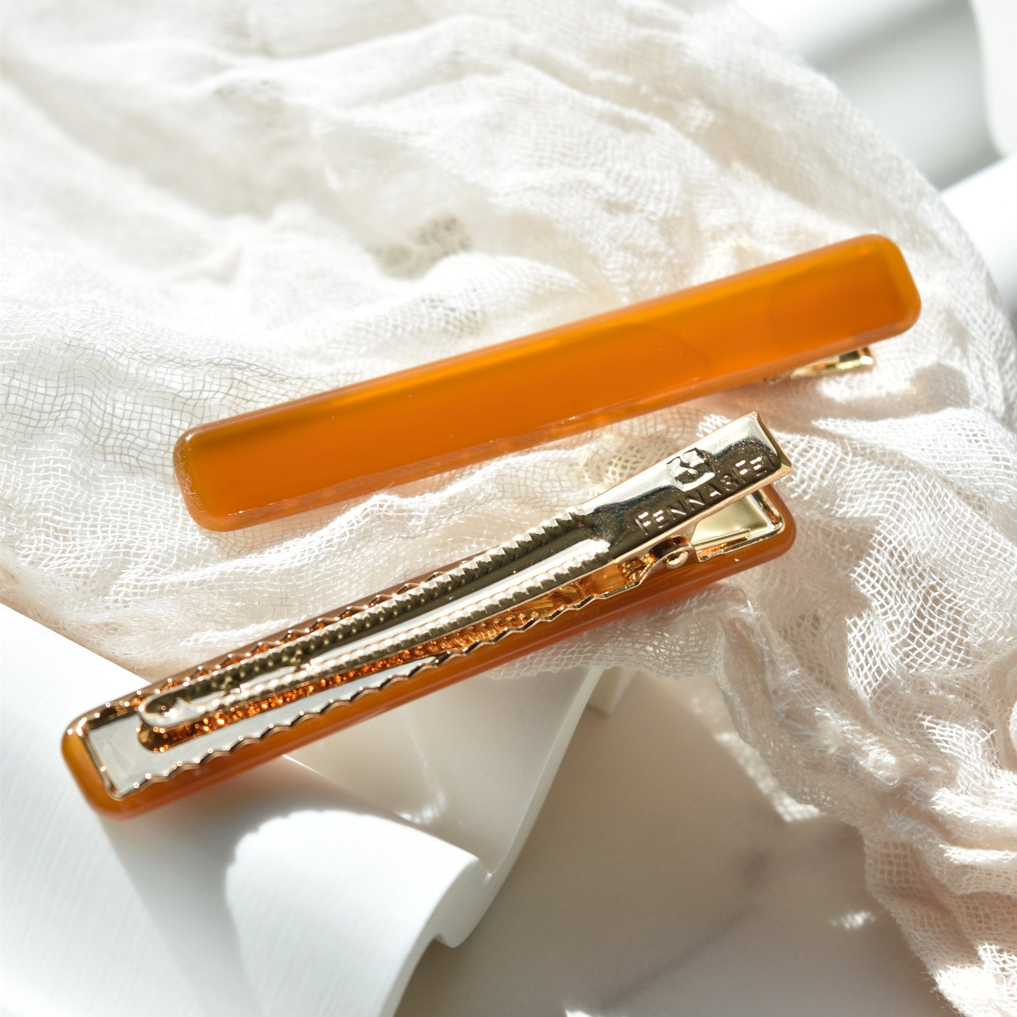 Amber Rectangle Hair Clips | Burnt Orange, Cellulose Acetate (2 Pack)