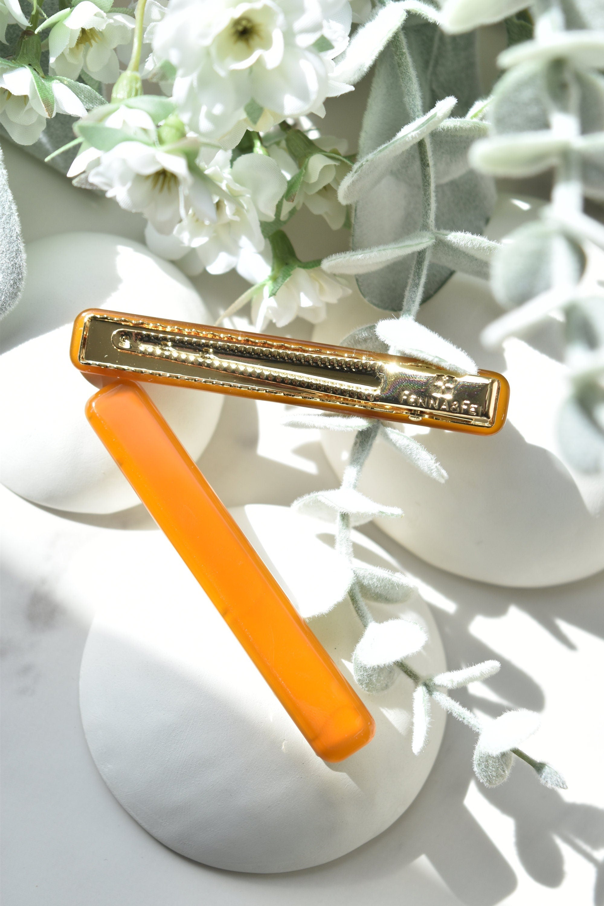 Amber Rectangle Hair Clips | Burnt Orange, Cellulose Acetate (2 Pack)