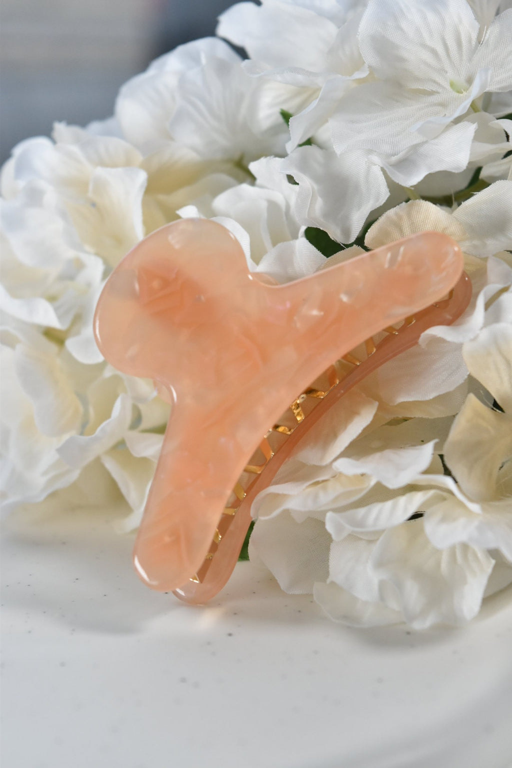 Peach Tortoise Shell Hair Claw | Pink Acetate Clip, Gold Teeth