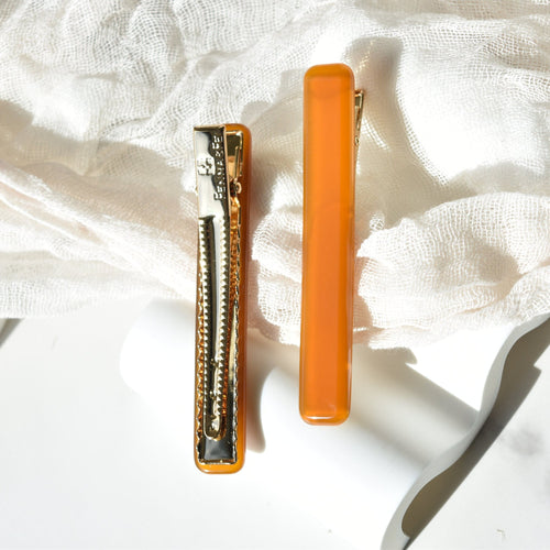 Amber Rectangle Hair Clips | Burnt Orange, Cellulose Acetate (2 Pack)