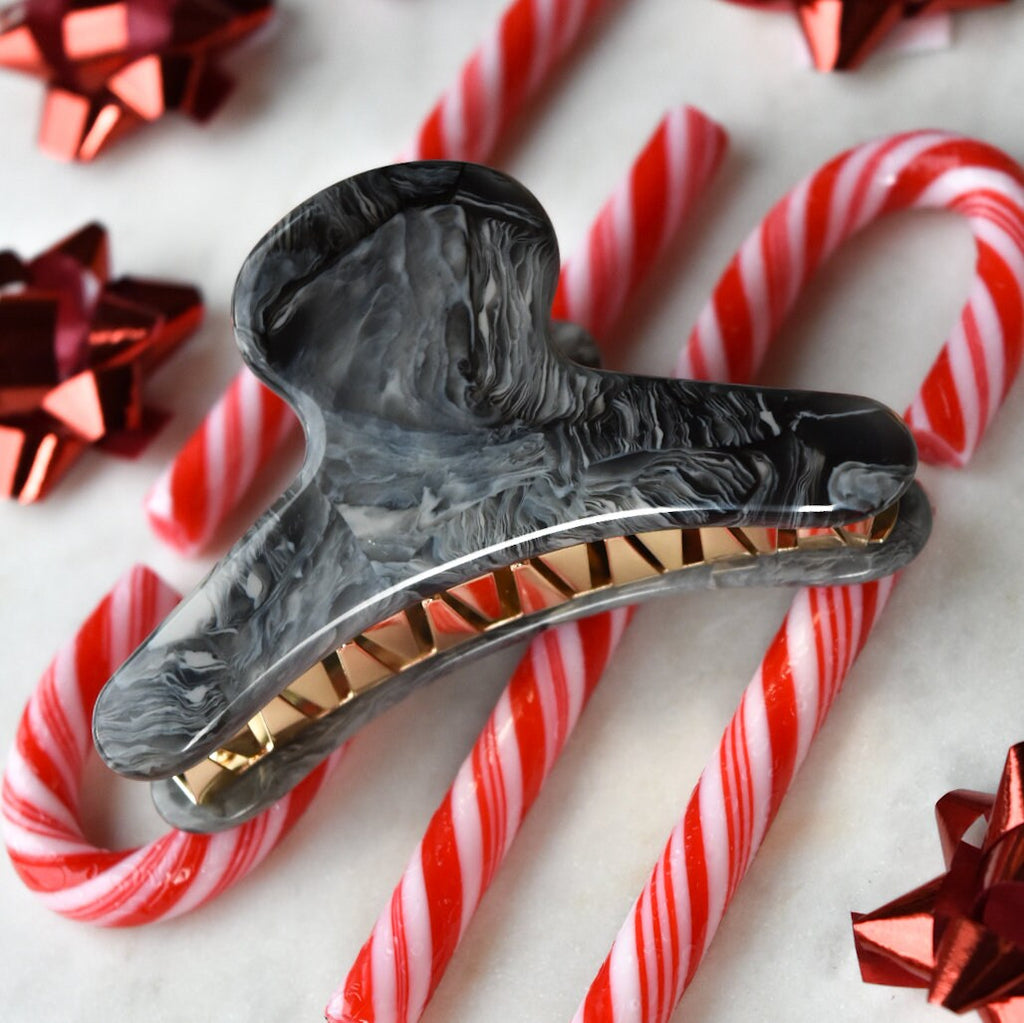 Granite French Hair Claw | Swirled Marble Acetate Clip