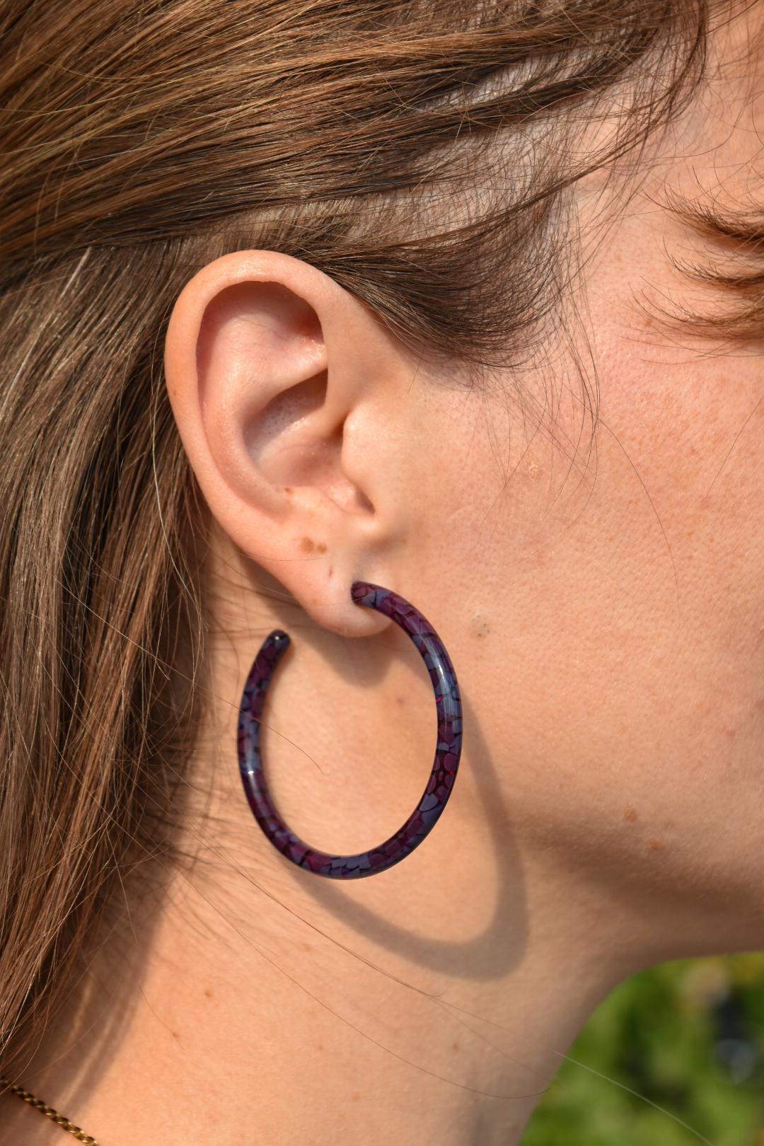 Floral Hoop Earrings | Hydrangea Print, Sterling Silver Posts
