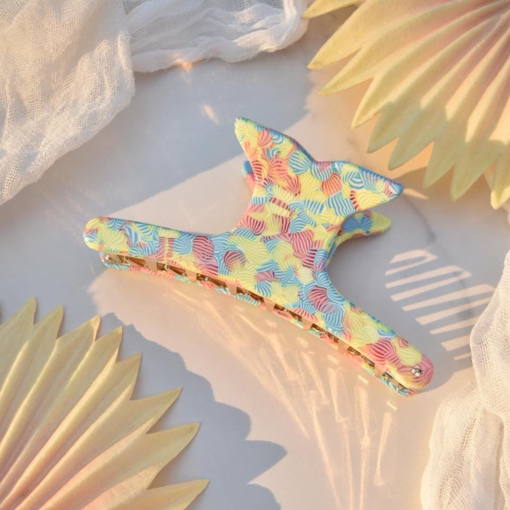 Whale Claw in Coral | Blue Red Yellow Hair Clip with Stainless Steel