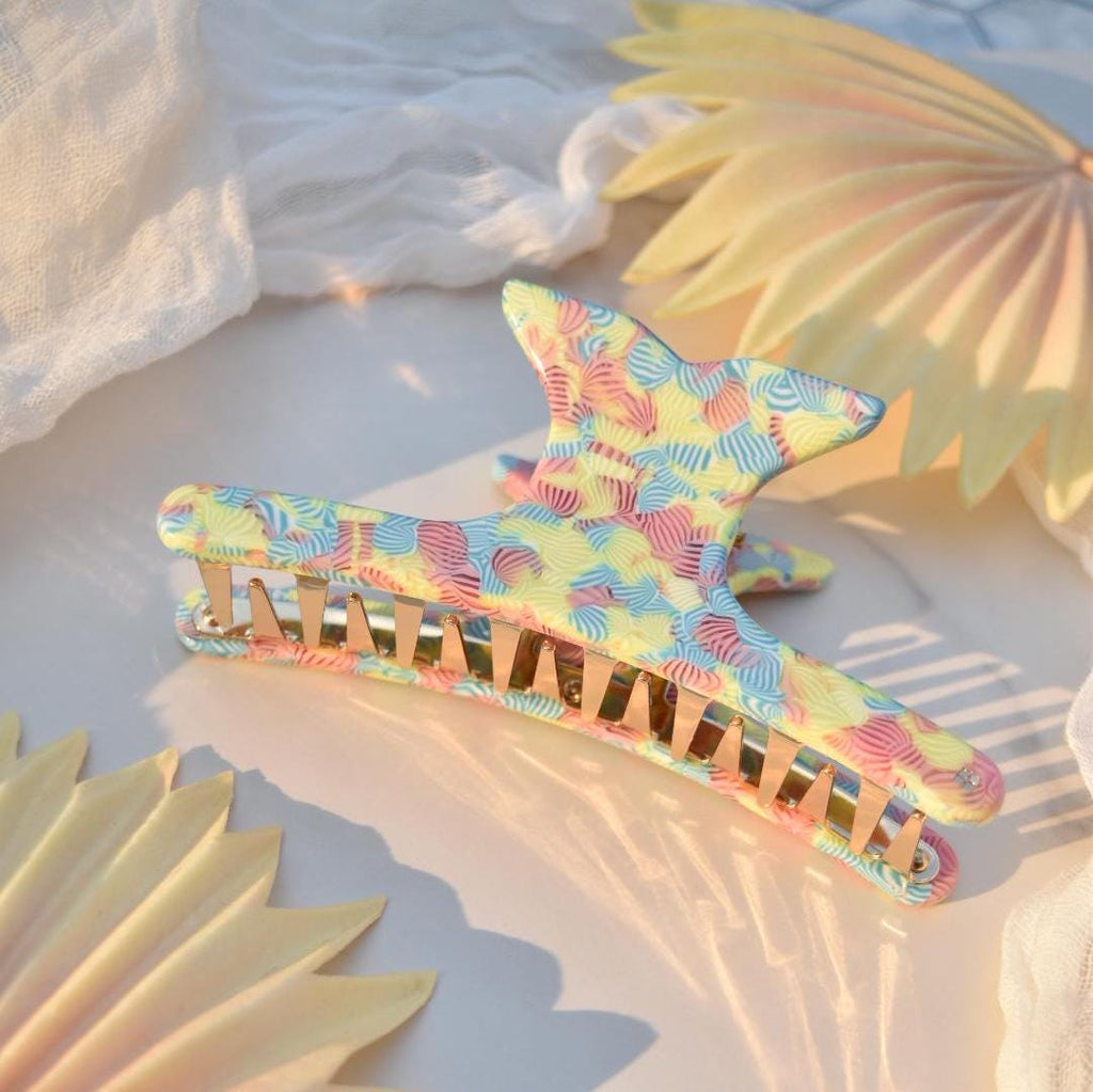 Whale Claw in Coral | Blue Red Yellow Hair Clip with Stainless Steel