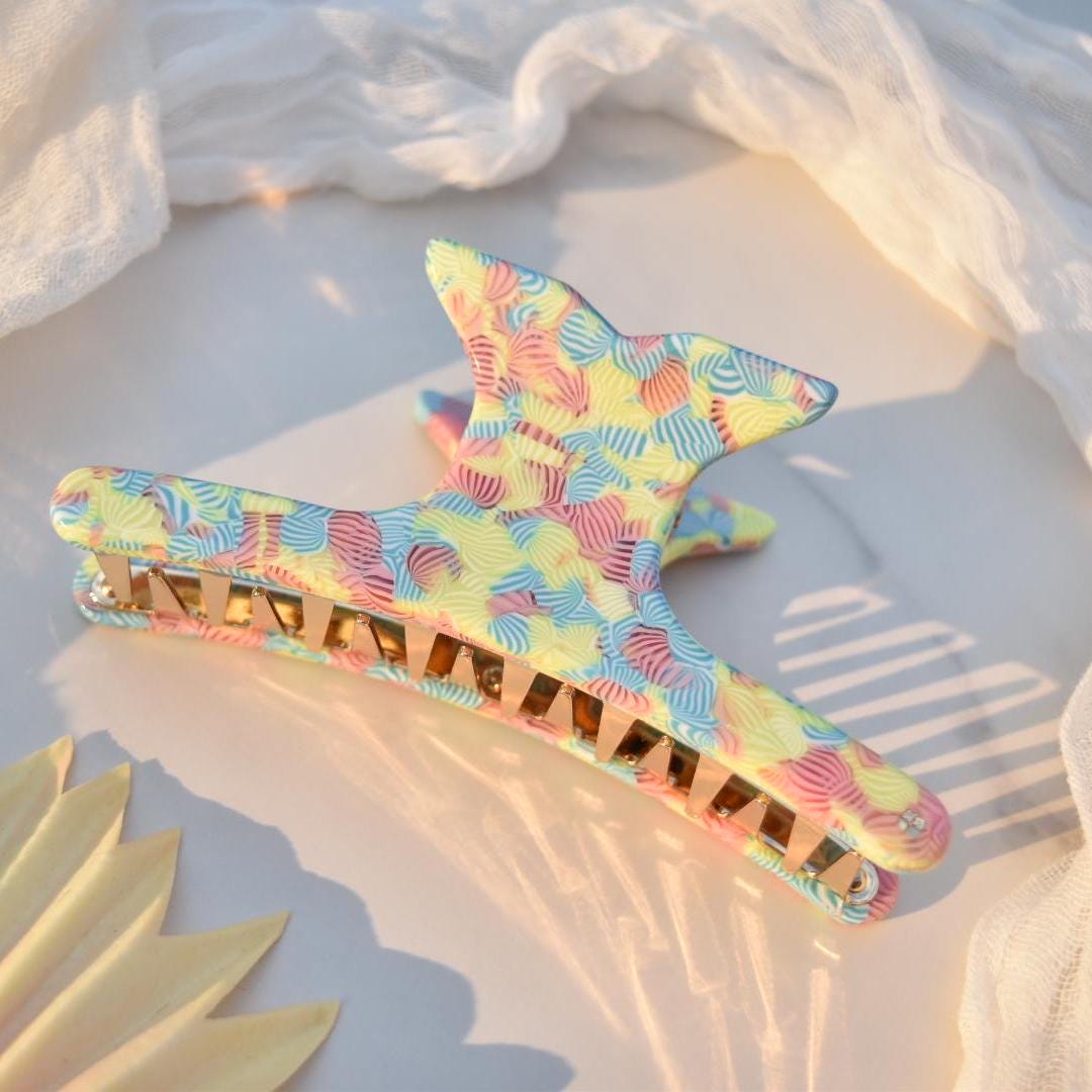 Whale Claw in Coral | Blue Red Yellow Hair Clip with Stainless Steel