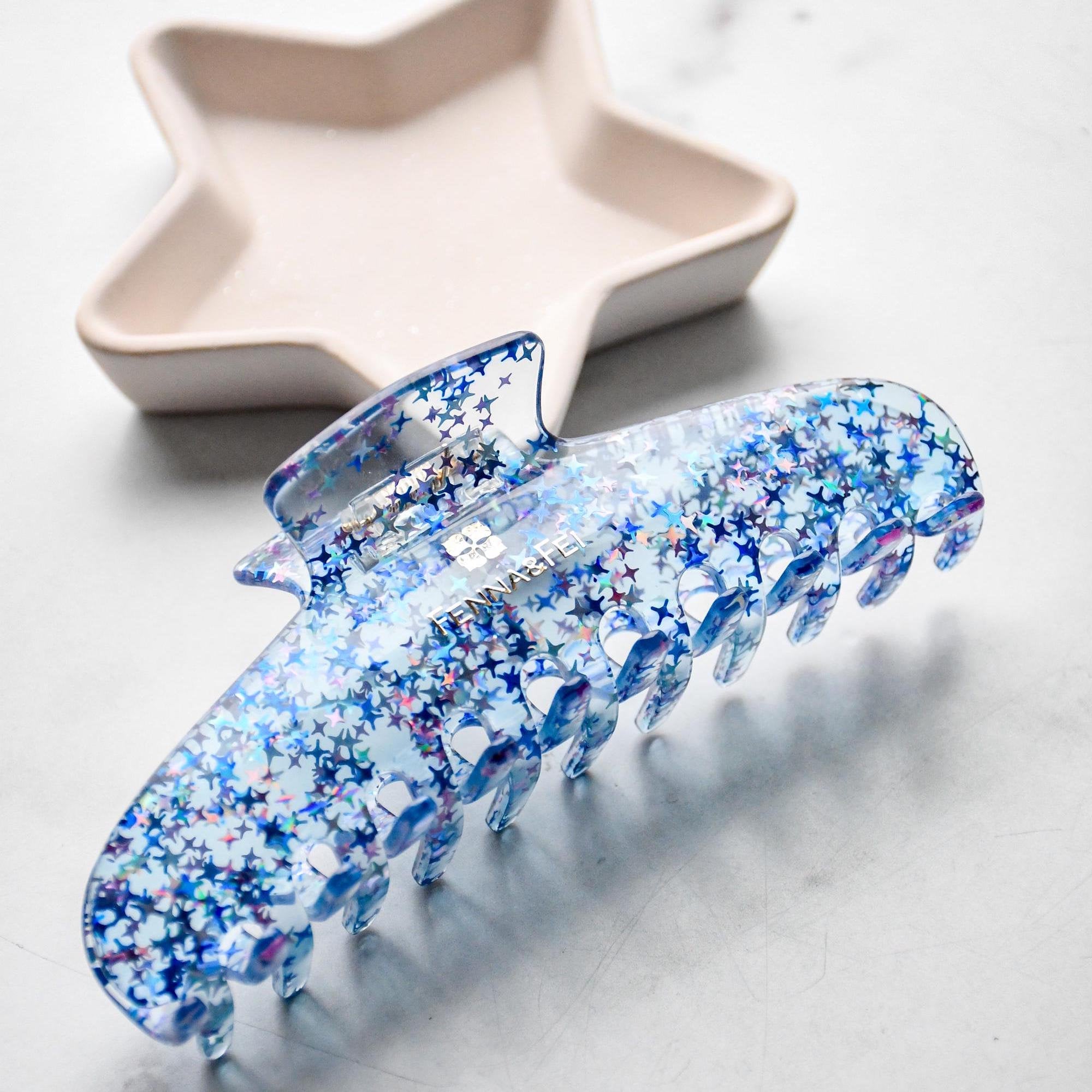 XL Blue Stardust Hair Claw Clip | Star Glitters, Acetate