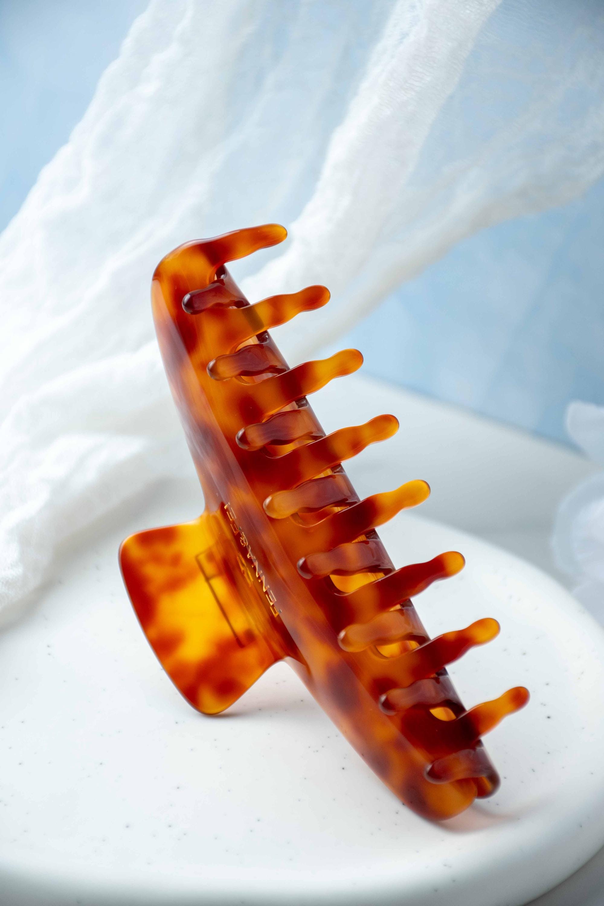 Glamour Grip Wave Claw in Barite | Burnt Orange and Brown Tortoise | Italian Acetate Tortoise Shell Large Hair Clip