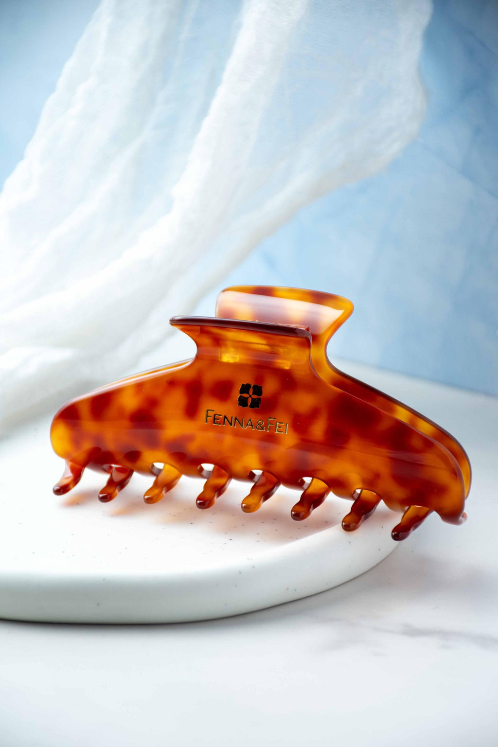 Glamour Grip Wave Claw in Barite | Burnt Orange and Brown Tortoise | Italian Acetate Tortoise Shell Large Hair Clip
