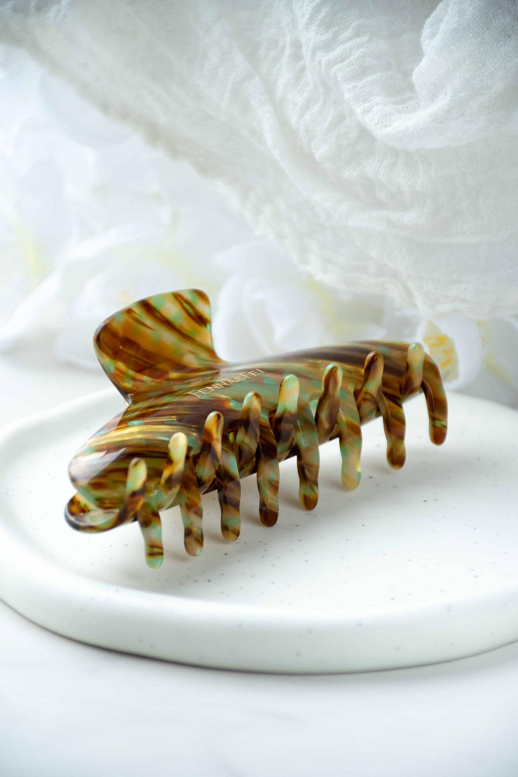 Glamour Grip Wave Claw in Fools Gold | Bronze Gold Teal Glamour Grip | Italian Acetate Tortoise Shell Large Hair Clip