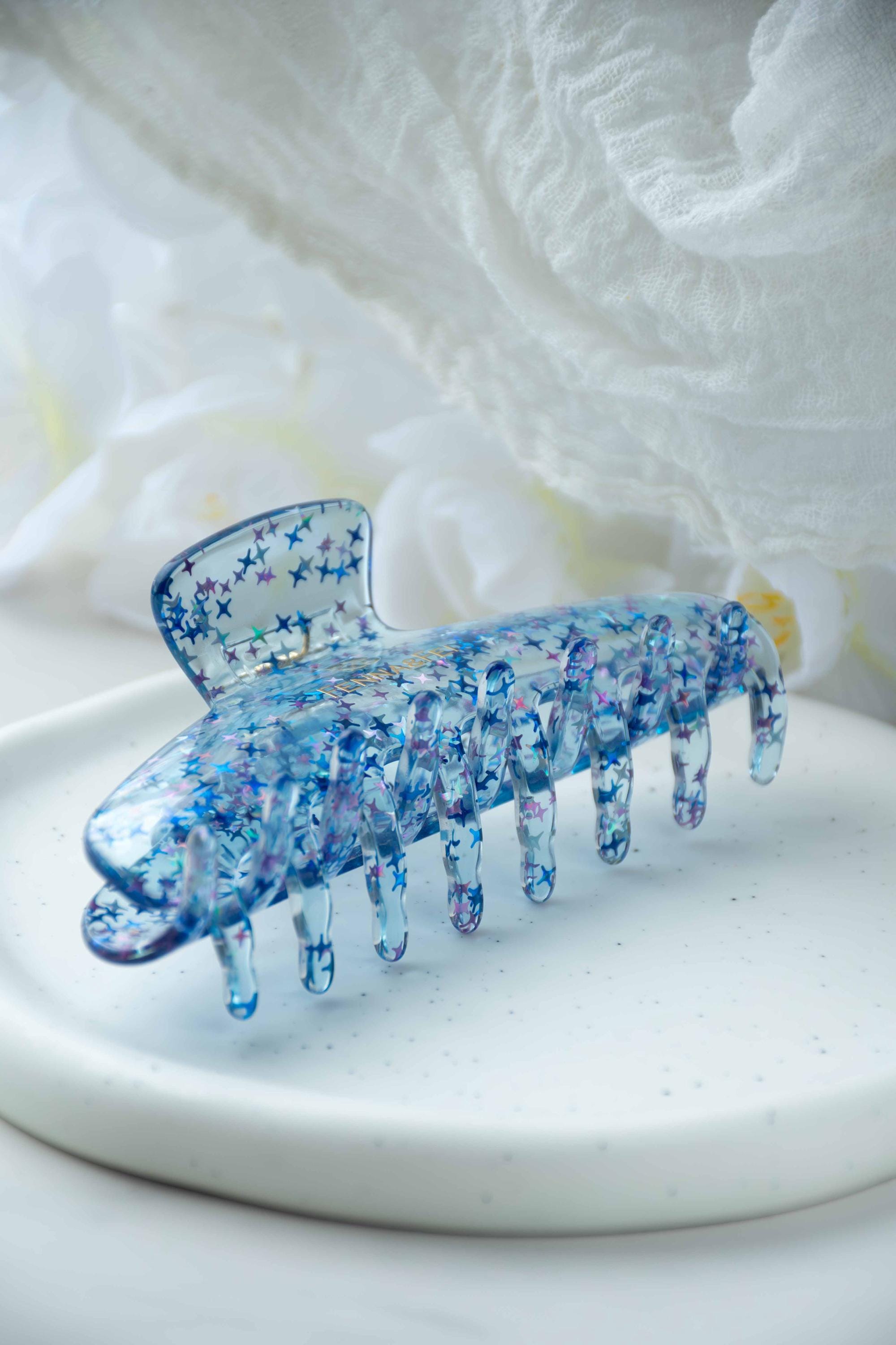 Jelly Stardust Hair Claws Pink and Blue | Glitter Star Acetate Clip