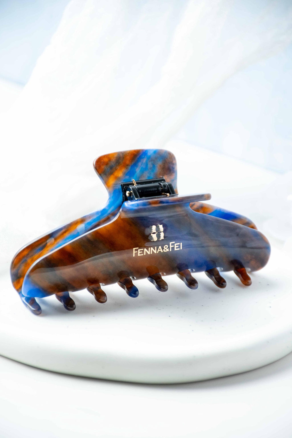 Italian Acetate Wave Claw Clip | Blue Jasper Tortoise Shell