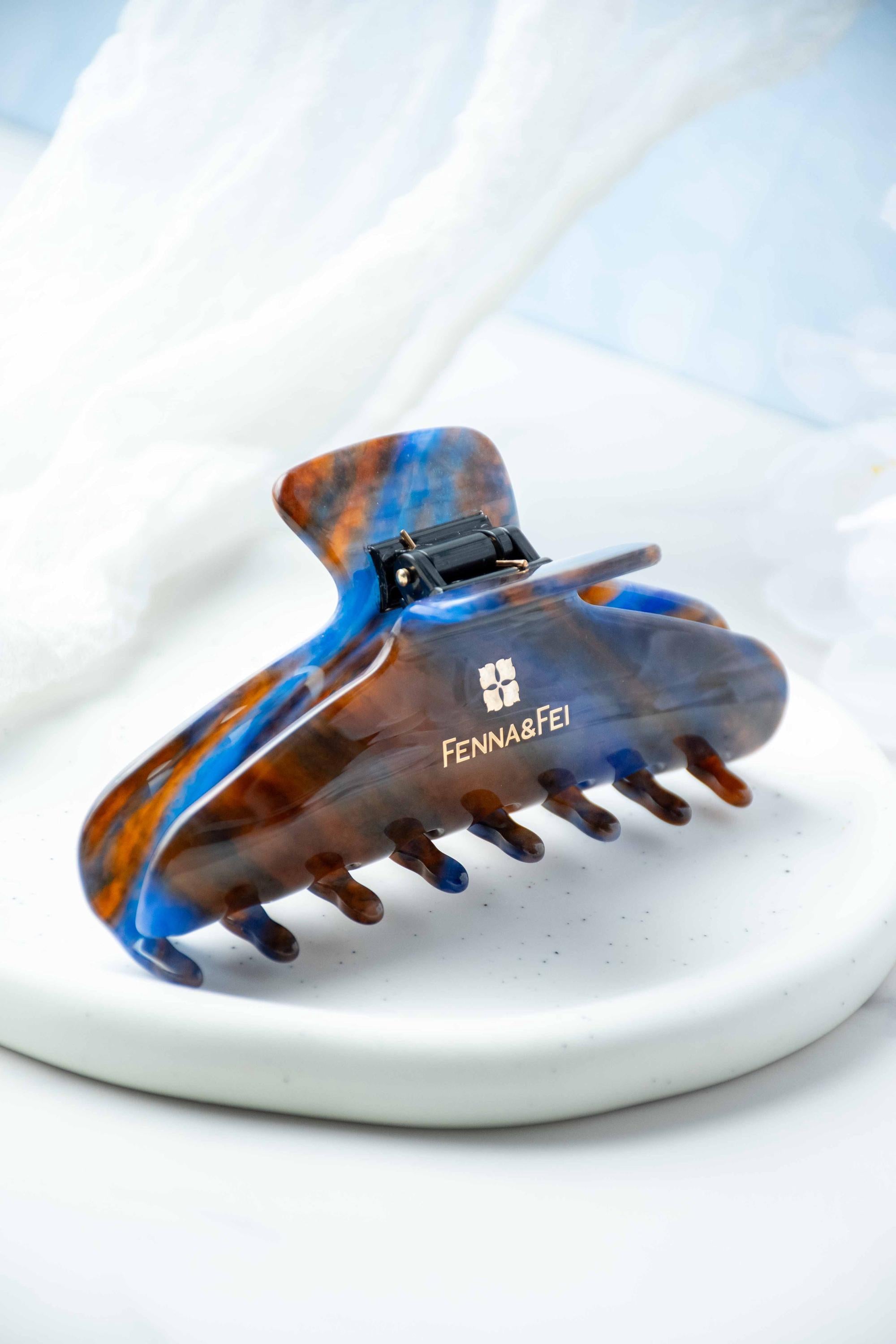 Italian Acetate Wave Claw Clip | Blue Jasper Tortoise Shell
