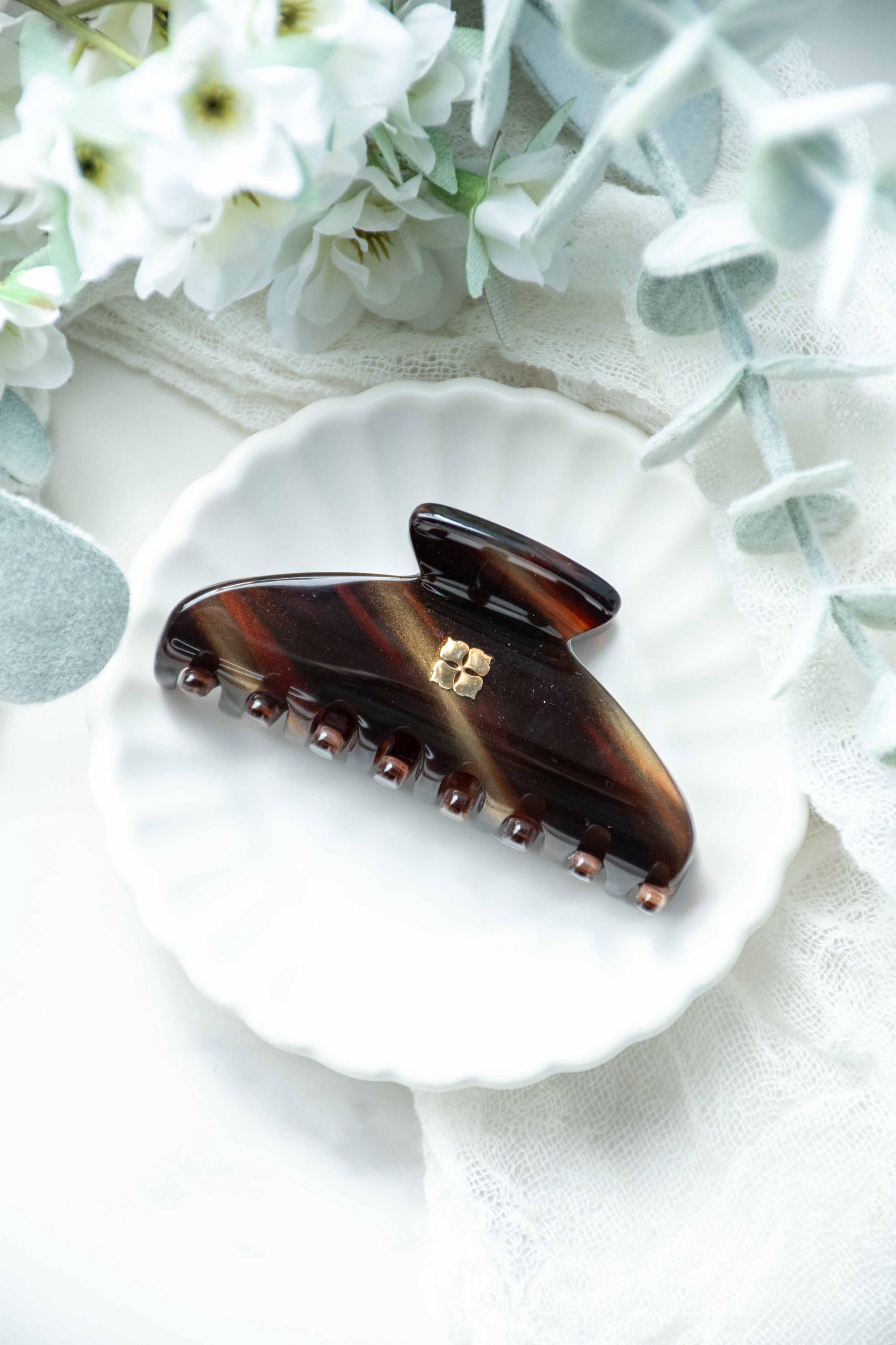 Tigers Eye Mini Hair Claw | Bronze Brown Tortoise Acetate Clip