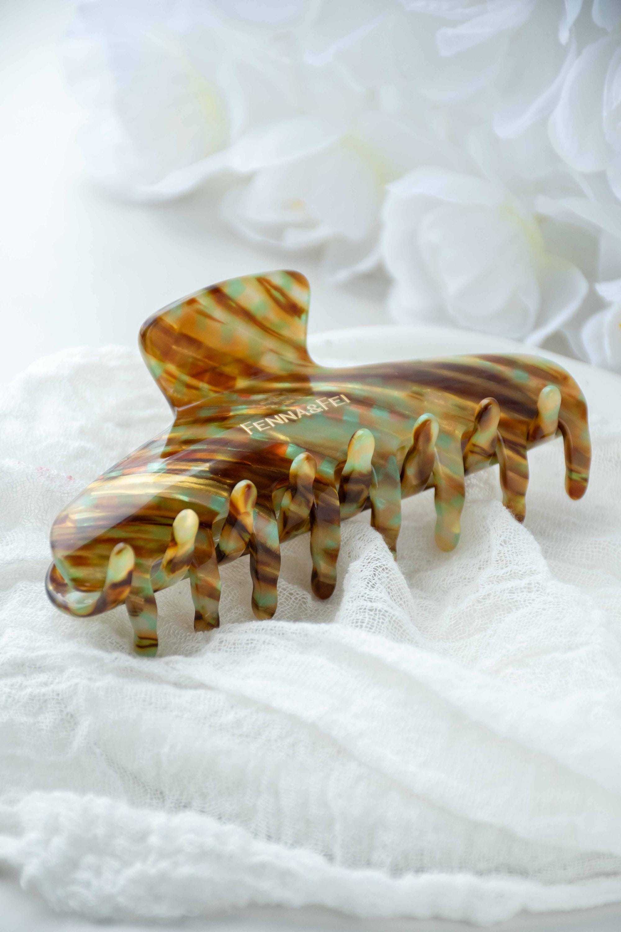 Glamour Grip Wave Claw in Fools Gold | Bronze Gold Teal Glamour Grip | Italian Acetate Tortoise Shell Large Hair Clip