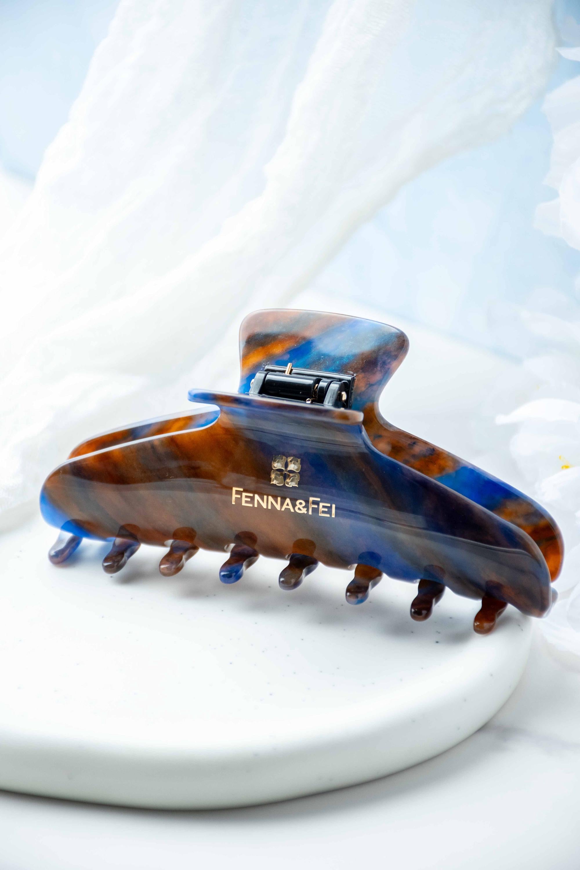 Italian Acetate Wave Claw Clip | Blue Jasper Tortoise Shell