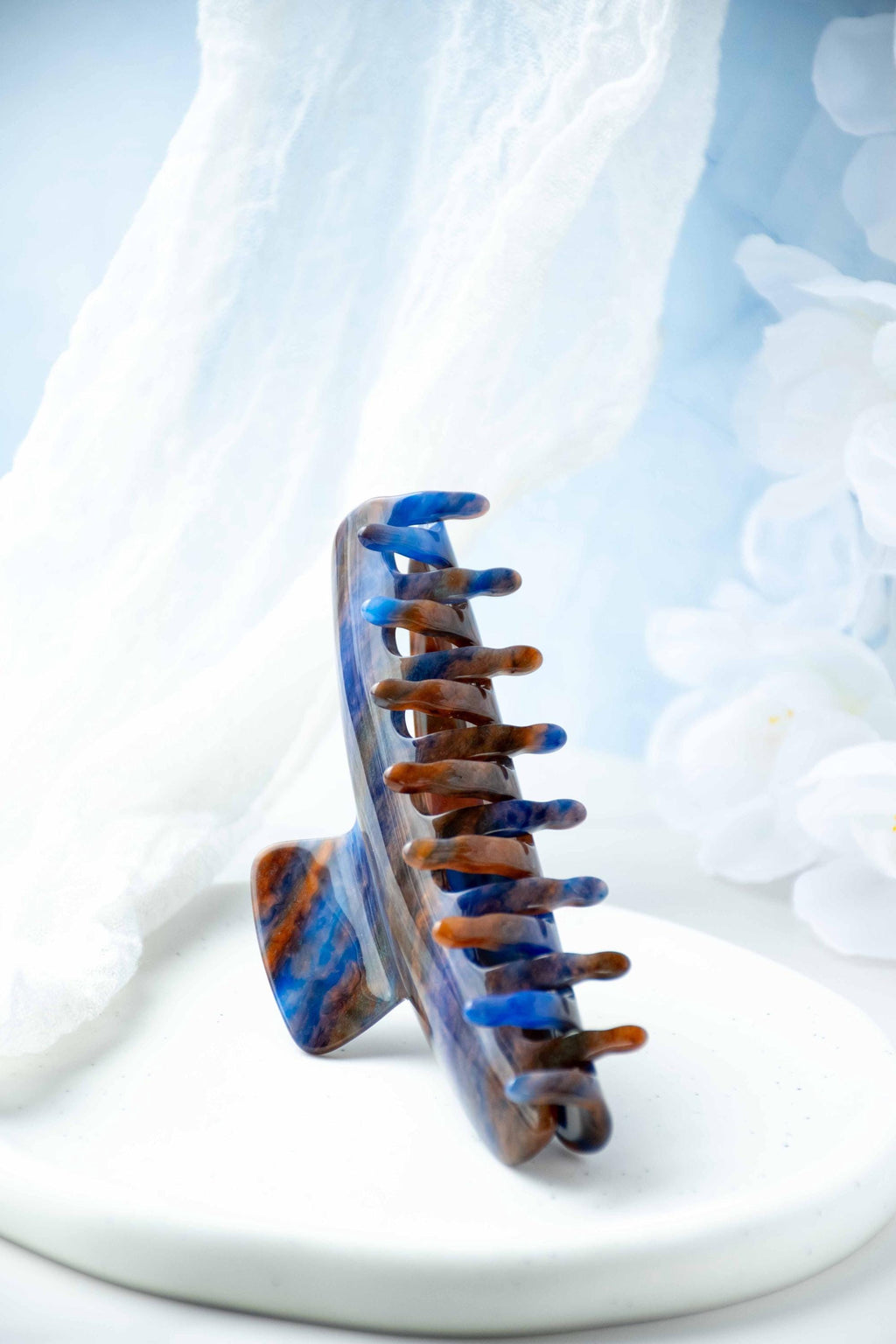 Italian Acetate Wave Claw Clip | Blue Jasper Tortoise Shell