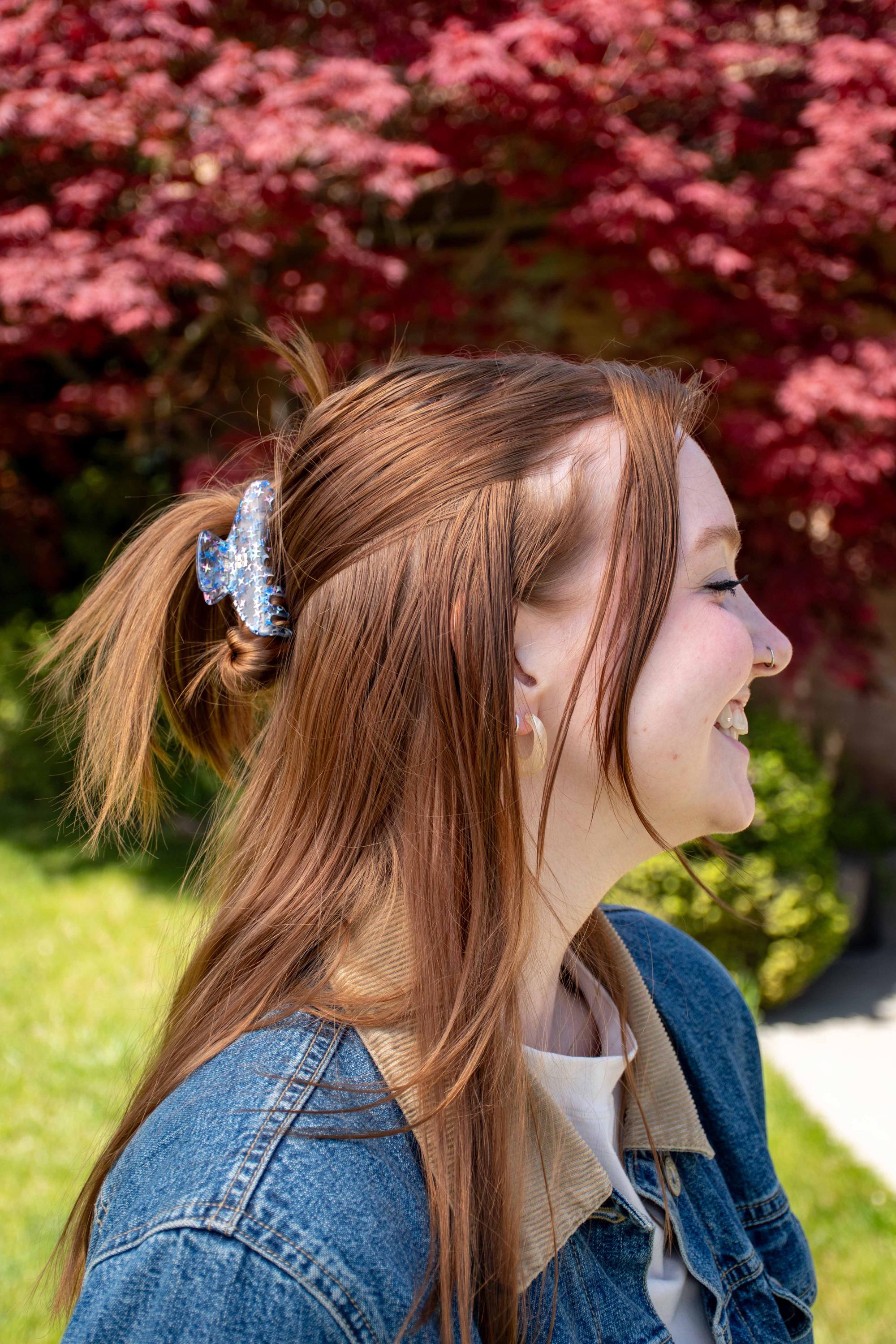 Blue Stardust Mini Claw Hair Clip | Italian Acetate Hair Accessory
