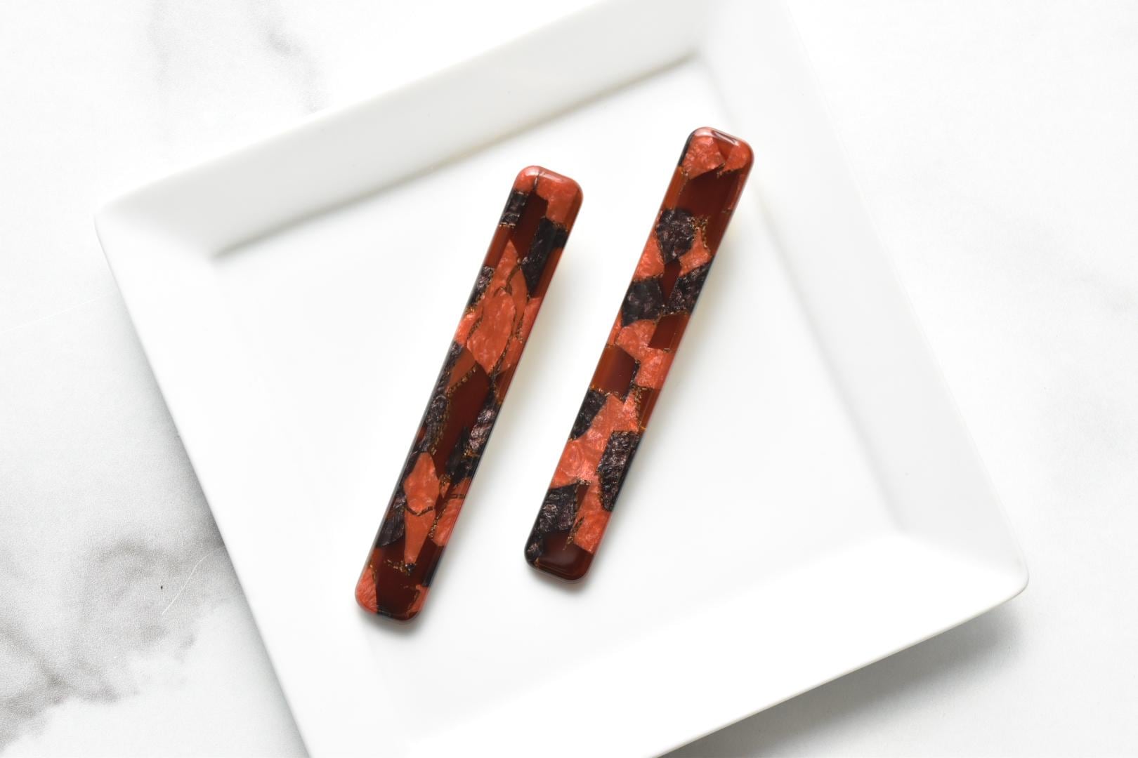 Long Rectangle Hair Clips 3 Pack Set | Acetate Gold Stainless Steel Alligator Hair Clip
