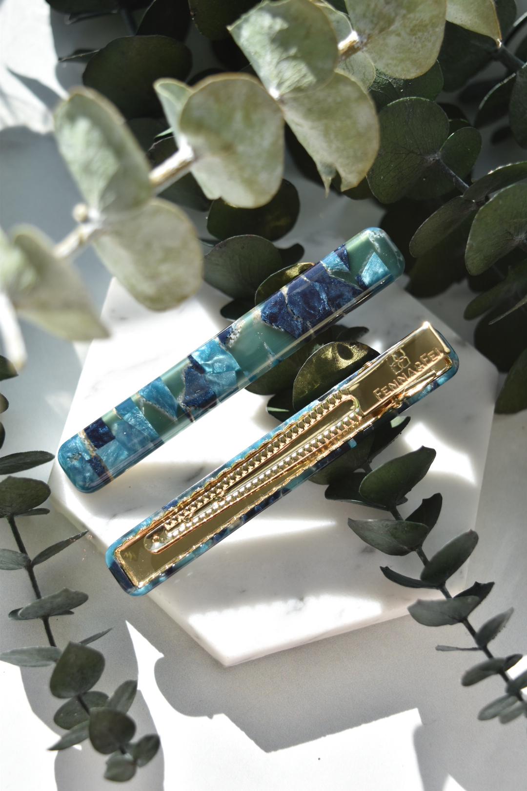 Long Rectangle Hair Clips 3 Pack Set | Acetate Gold Stainless Steel Alligator Hair Clip