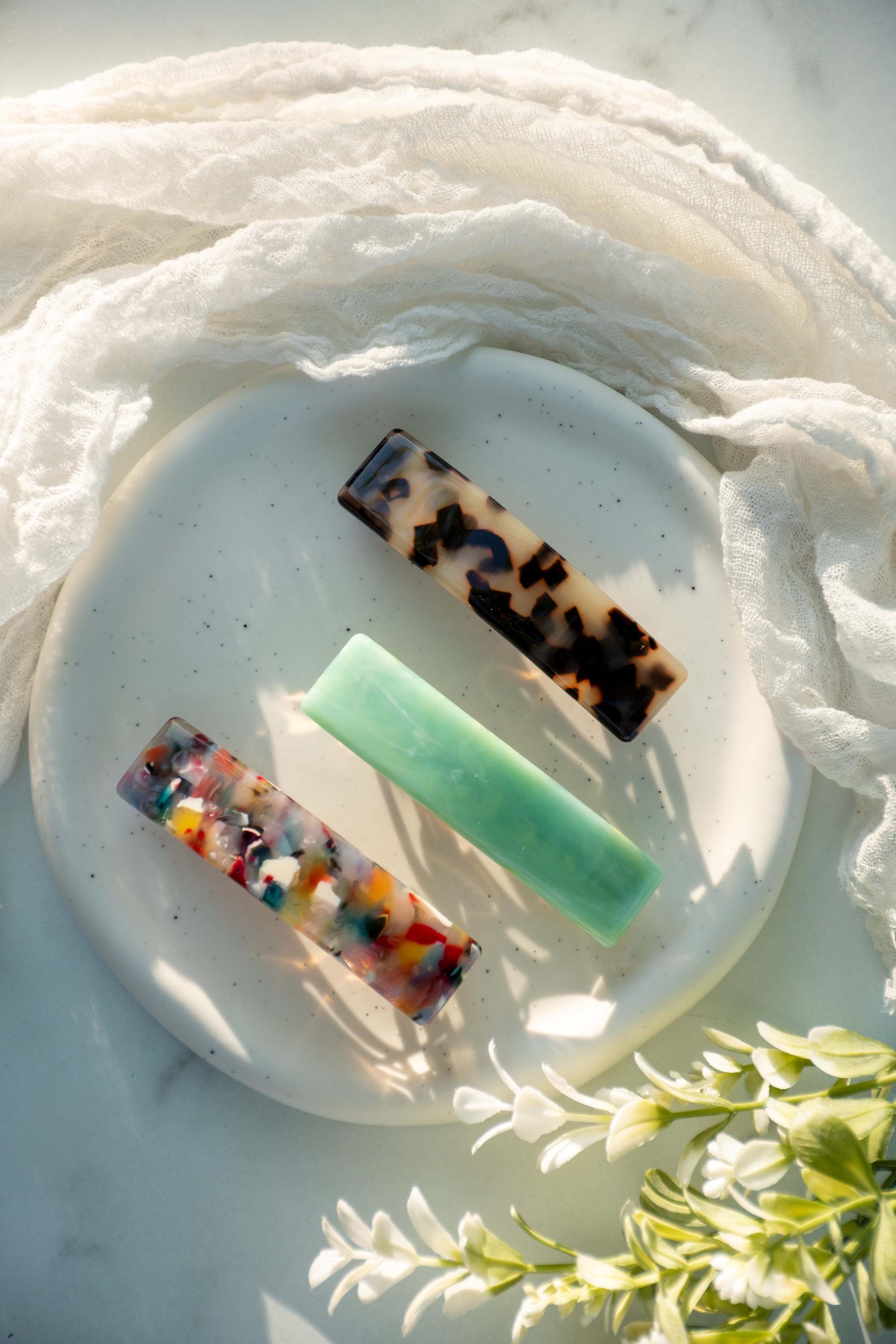 Rectangle French Barrette Non-Slip Double Snap Tortoise Shell Colorful Hair Clip