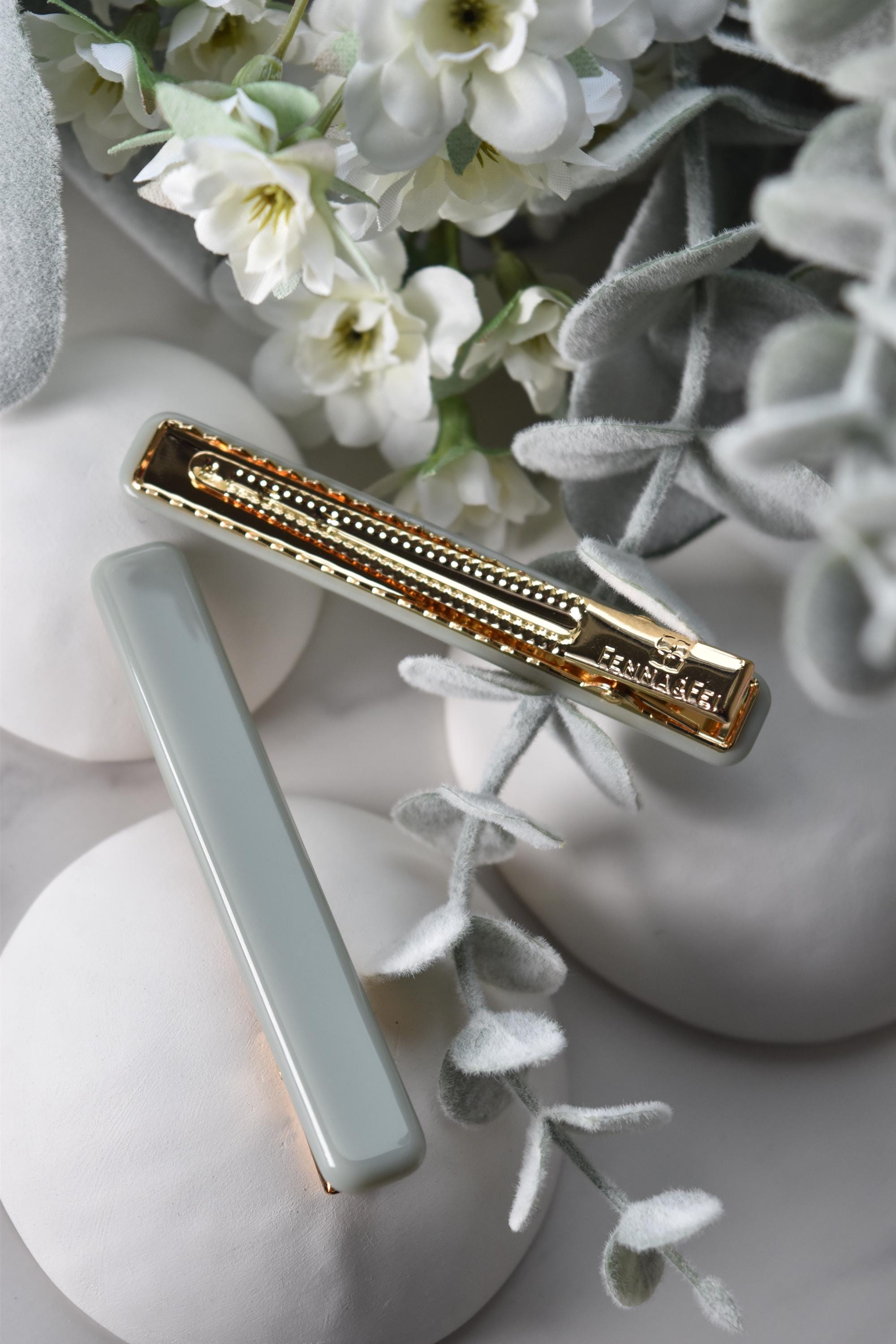 Long Rectangle Hair Clips 2 Pack Set | Acetate Gold Stainless Steel Alligator Hair Clip