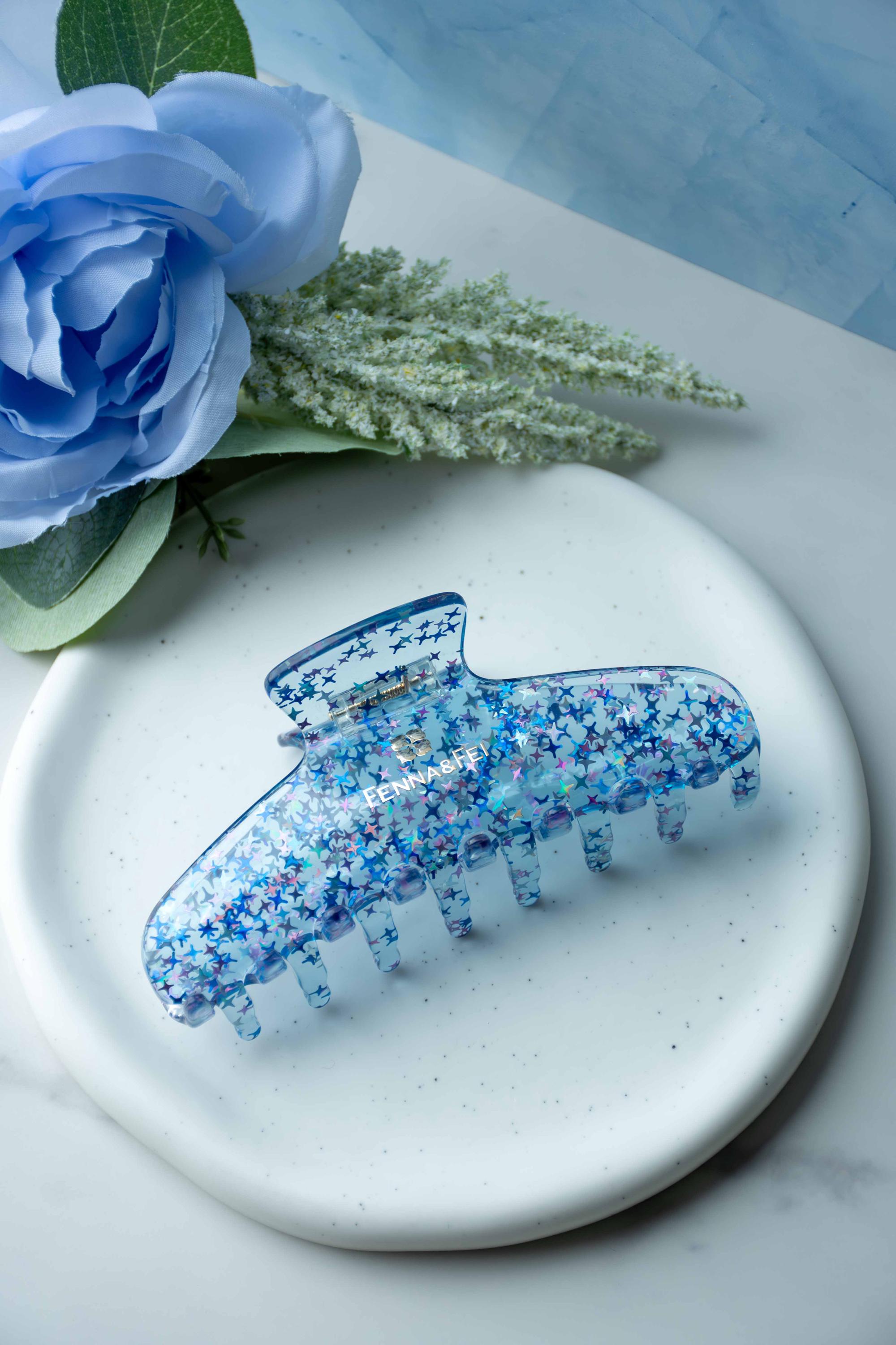 XL Blue Stardust Hair Claw Clip | Star Glitters, Acetate