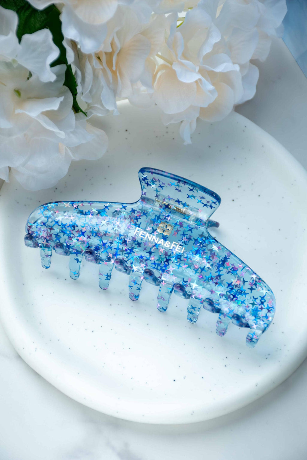 XL Blue Stardust Hair Claw Clip | Star Glitters, Acetate