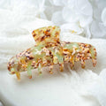 Glamour Grip Wave Claw in Peridot | Green Ivory Brown | Italian Acetate Tortoise Large Small Hair Clip