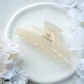 Glamour Grip Wave Claw in White Opal | White Pearlescent Rainbow | Italian Acetate Tortoise Large Hair Clip