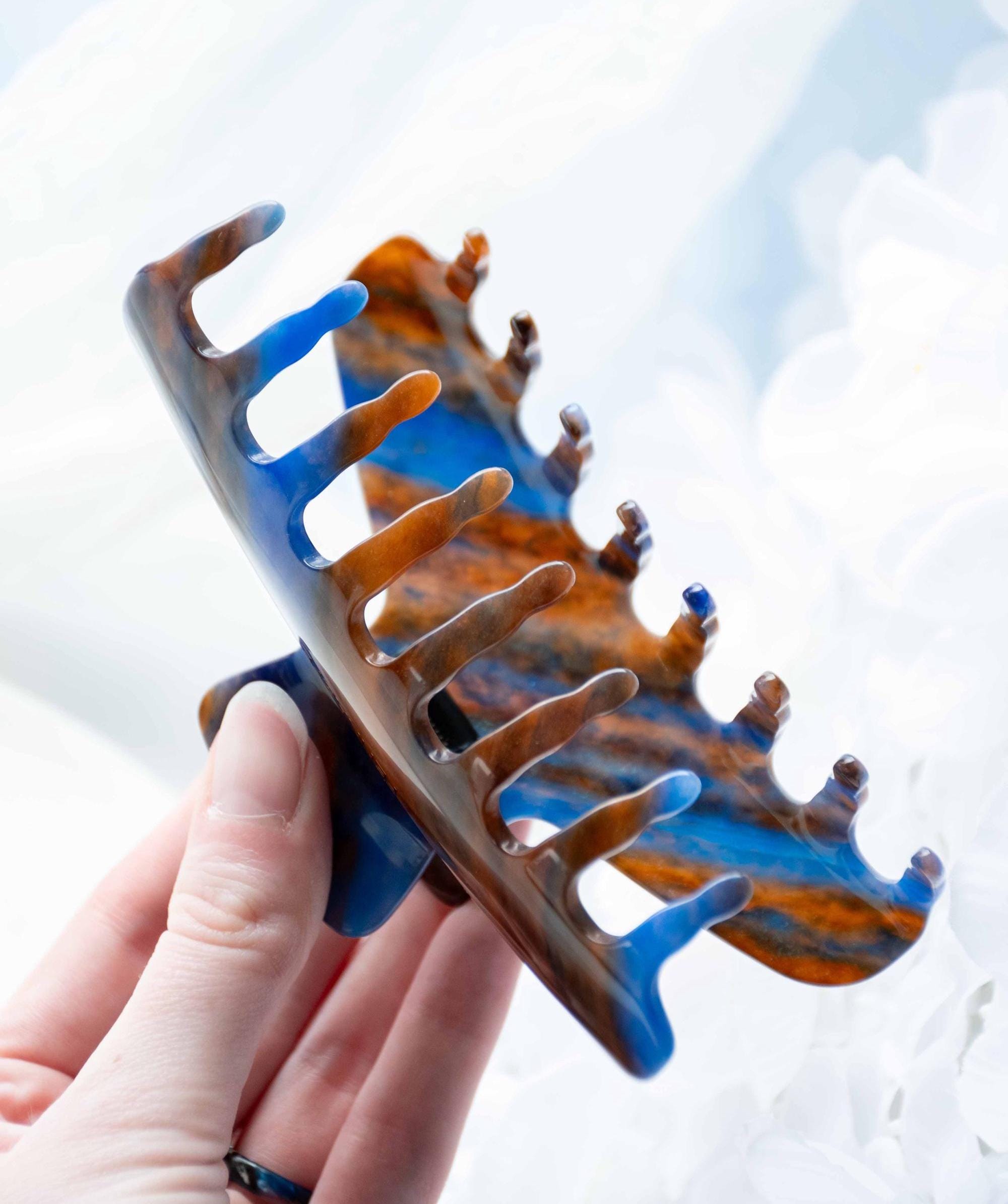 Italian Acetate Wave Claw Clip | Blue Jasper Tortoise Shell