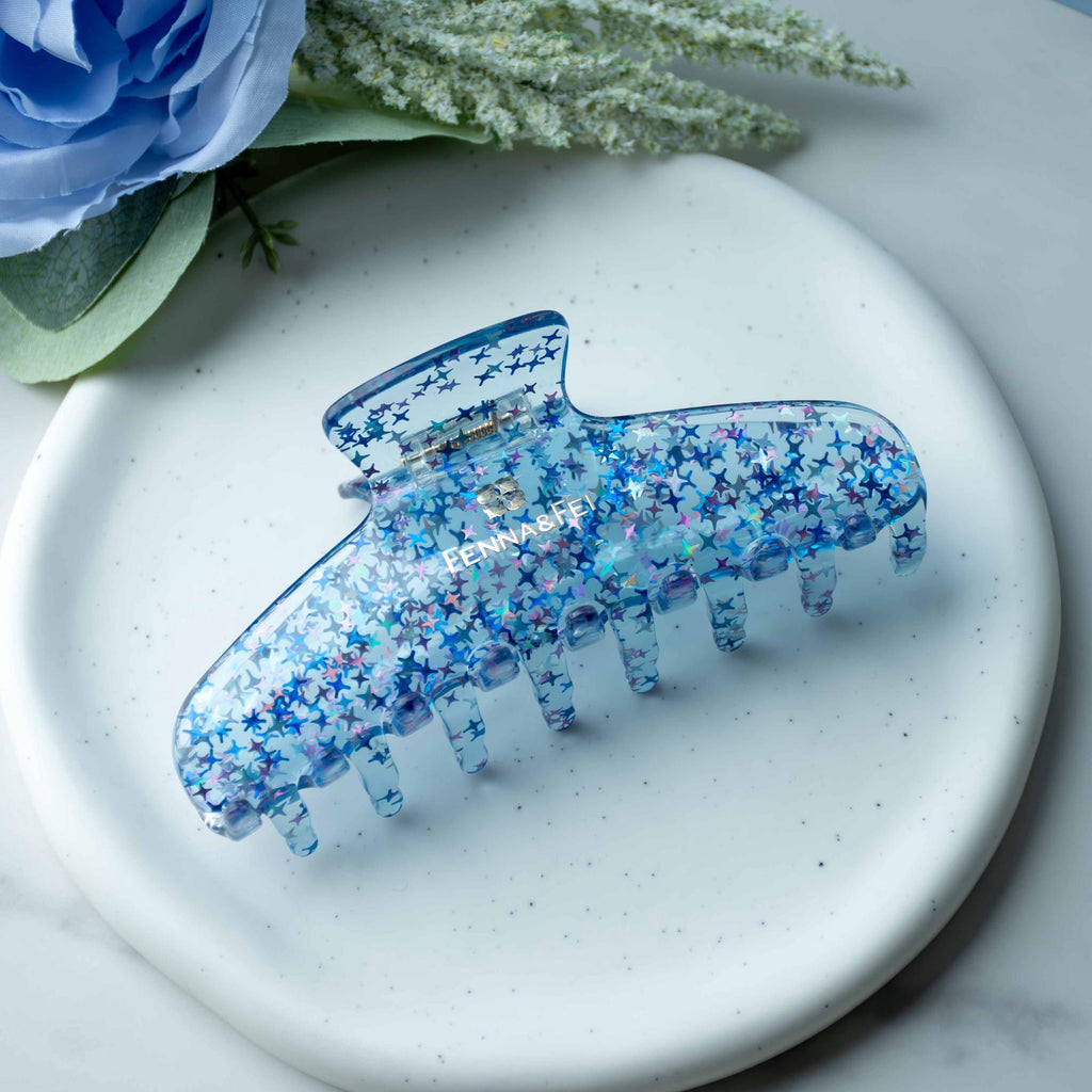 Jelly Stardust Hair Claws Pink and Blue | Glitter Star Acetate Clip