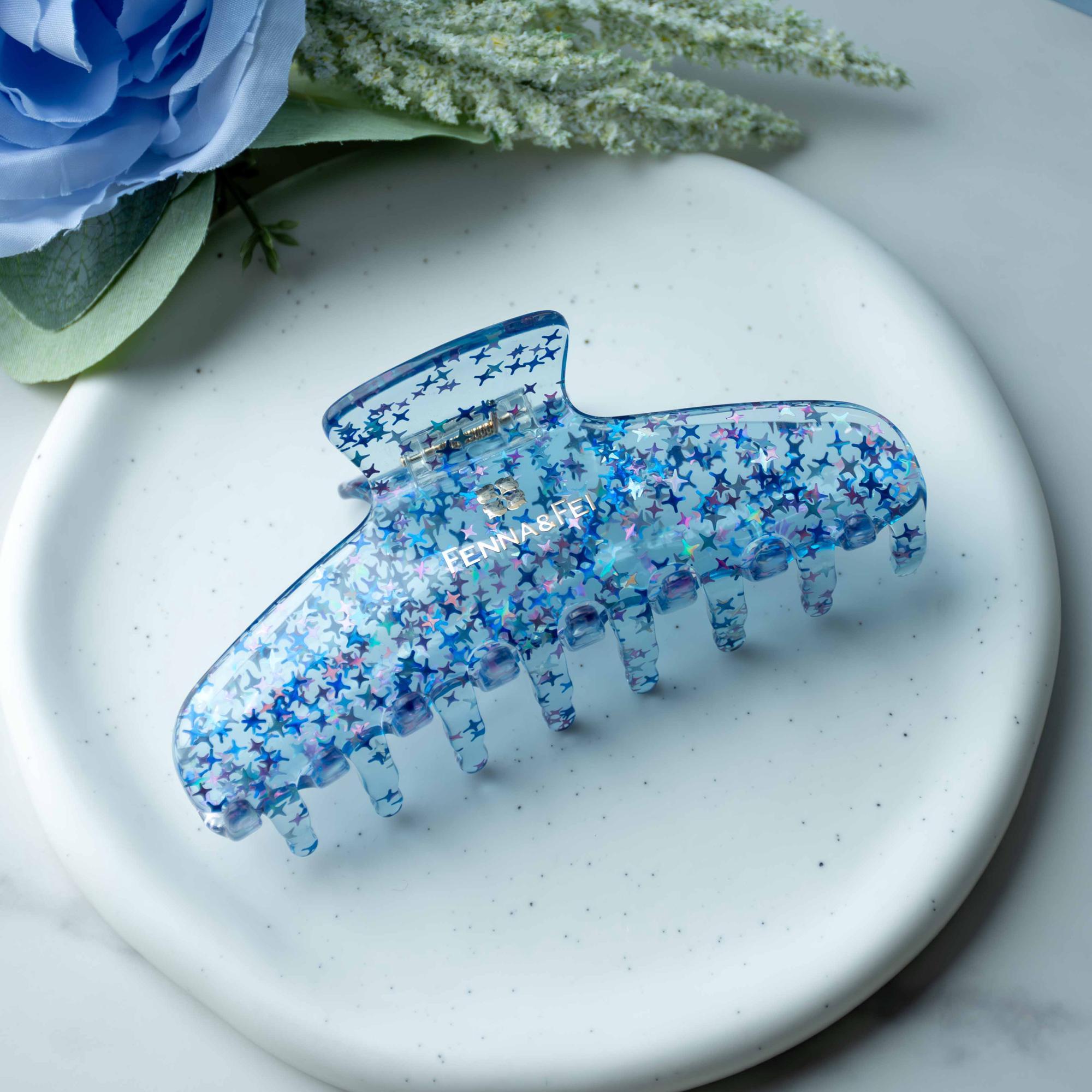 Jelly Stardust Hair Claws Pink and Blue | Glitter Star Acetate Clip