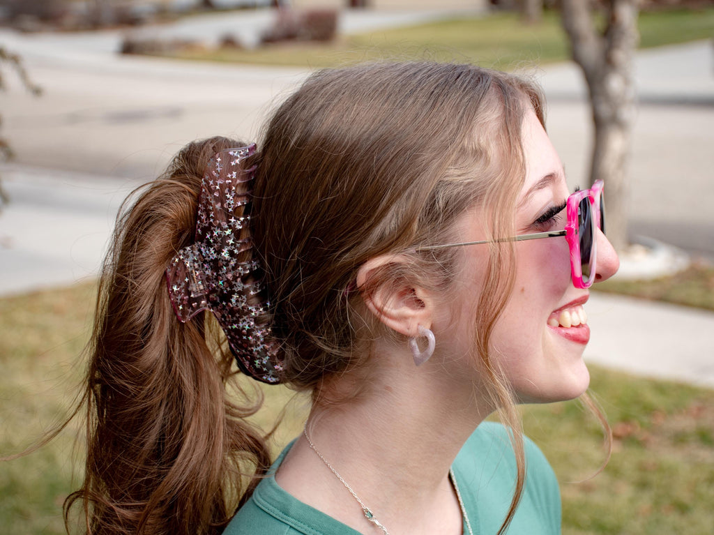 Glamour Grip Wave Claw in Blue Jasper | Blue Brown Orange | Italian Acetate Tortoise Shell Large Hair Clip
