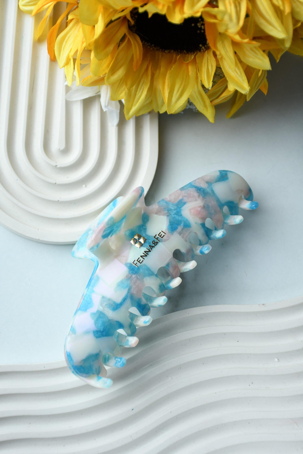 Glamour Grip XL Claw in Blue Beryl  | Blue White Pink Shimmer | Italian Acetate Tortoise Shell Large Hair Clip