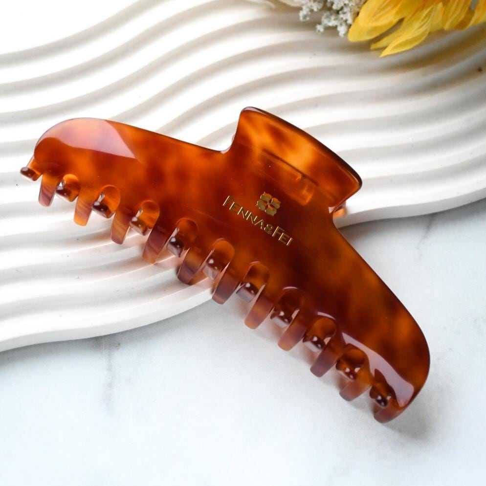 XL Italian Acetate Hair Claw Clip | Burnt Orange Tortoise Shell