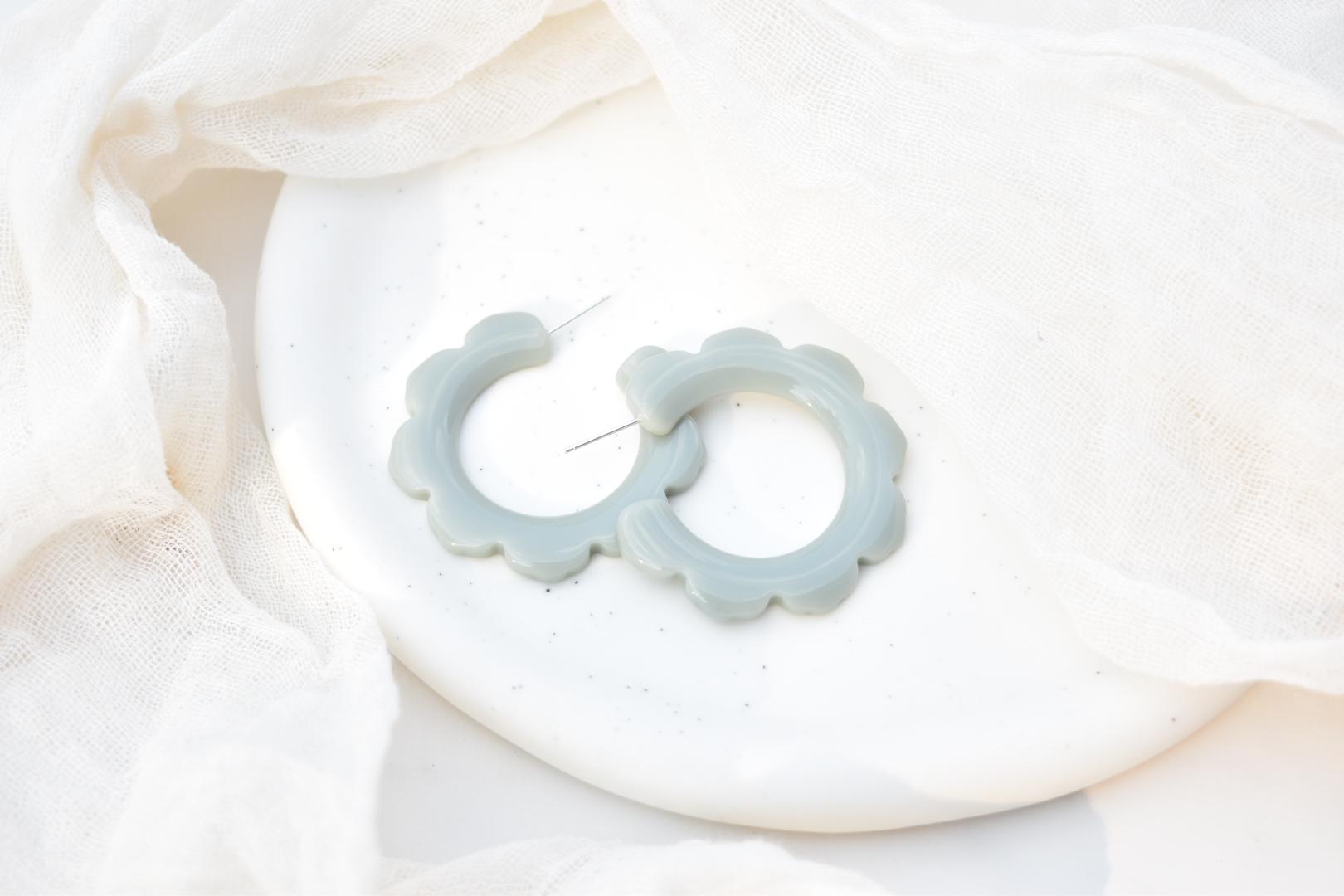 Flower Power Hoops in River Rock | Solid Grey Hoop | Italian Acetate Floral Hoop Earrings .925 Sterling Silver Posts