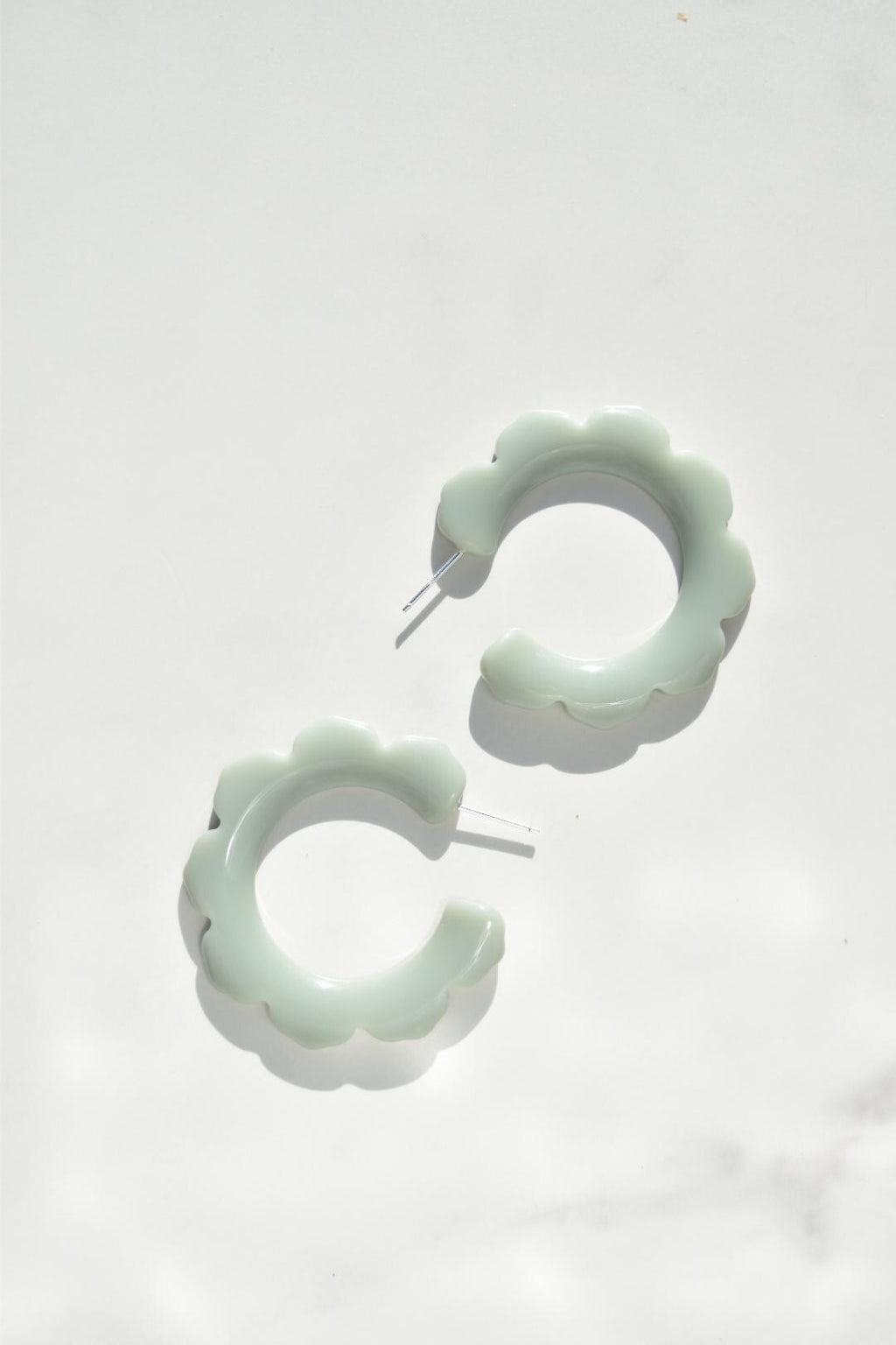 Flower Power Hoops in River Rock | Solid Grey Hoop | Italian Acetate Floral Hoop Earrings .925 Sterling Silver Posts