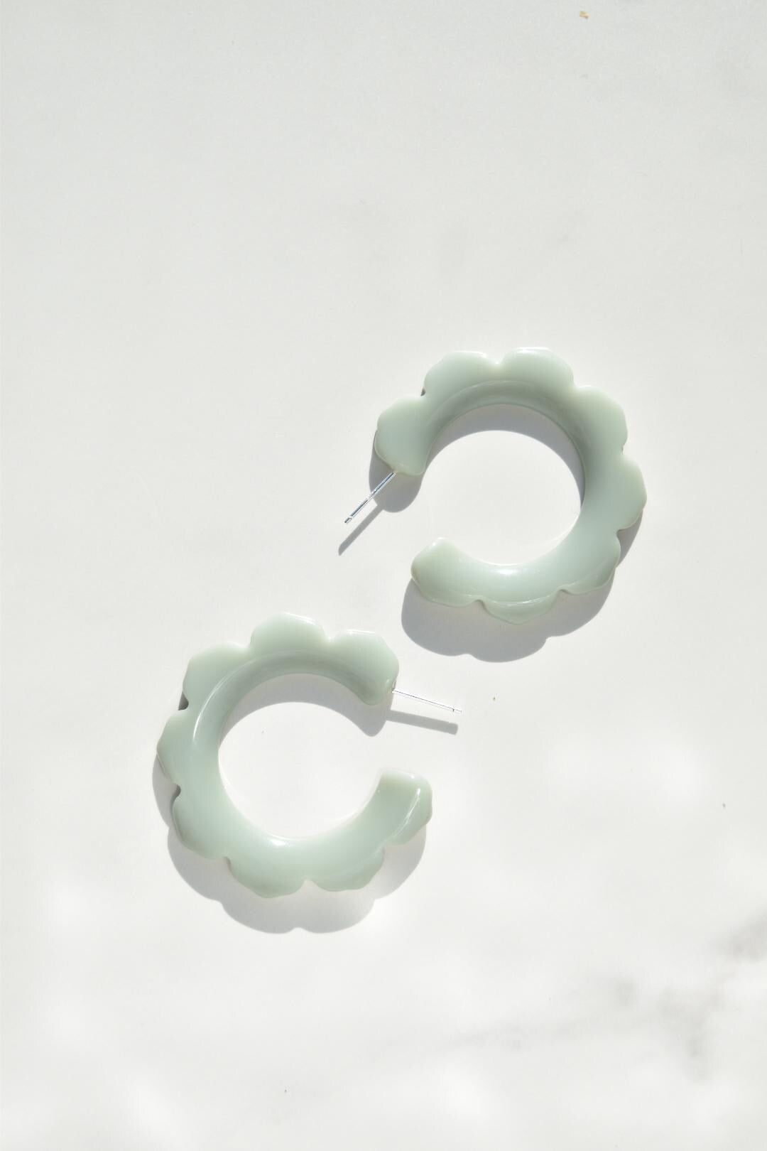 Flower Power Hoops in River Rock | Solid Grey Hoop | Italian Acetate Floral Hoop Earrings .925 Sterling Silver Posts