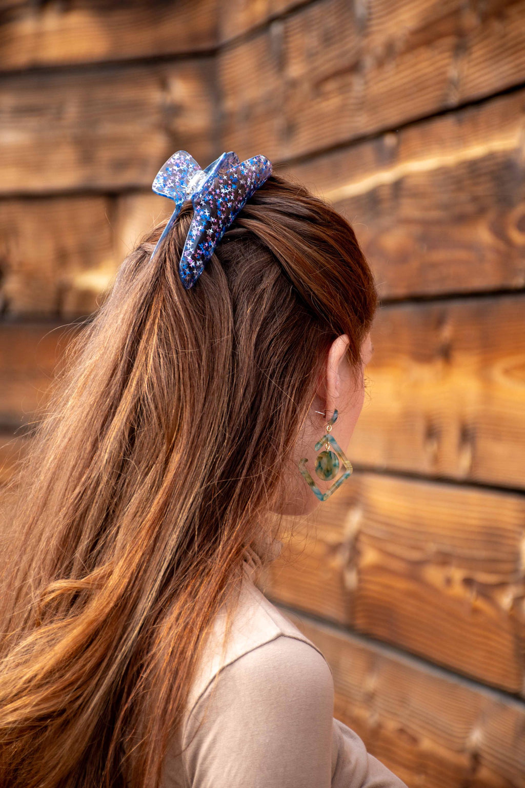 XL Blue Stardust Hair Claw Clip | Star Glitters, Acetate
