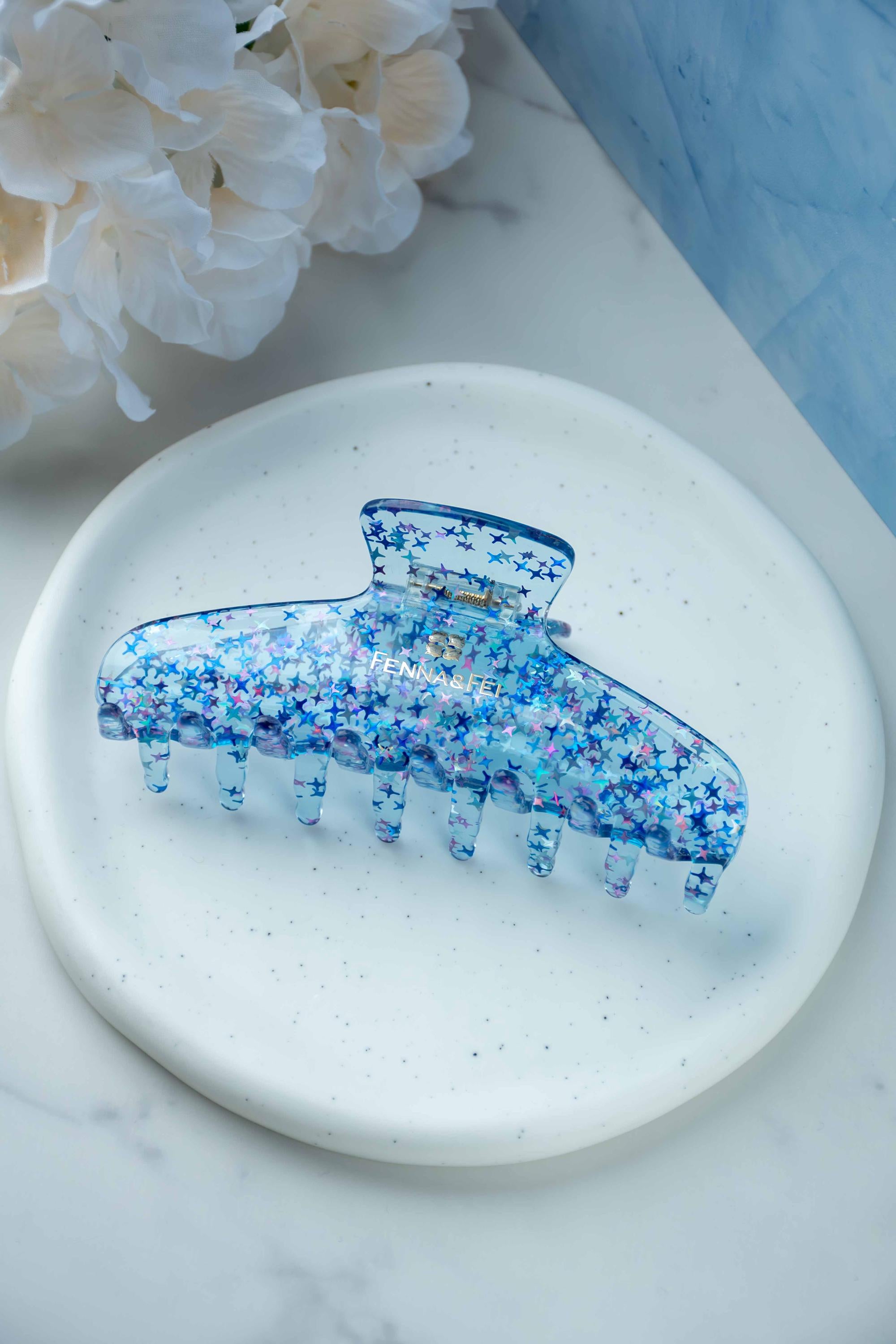 XL Blue Stardust Hair Claw Clip | Star Glitters, Acetate