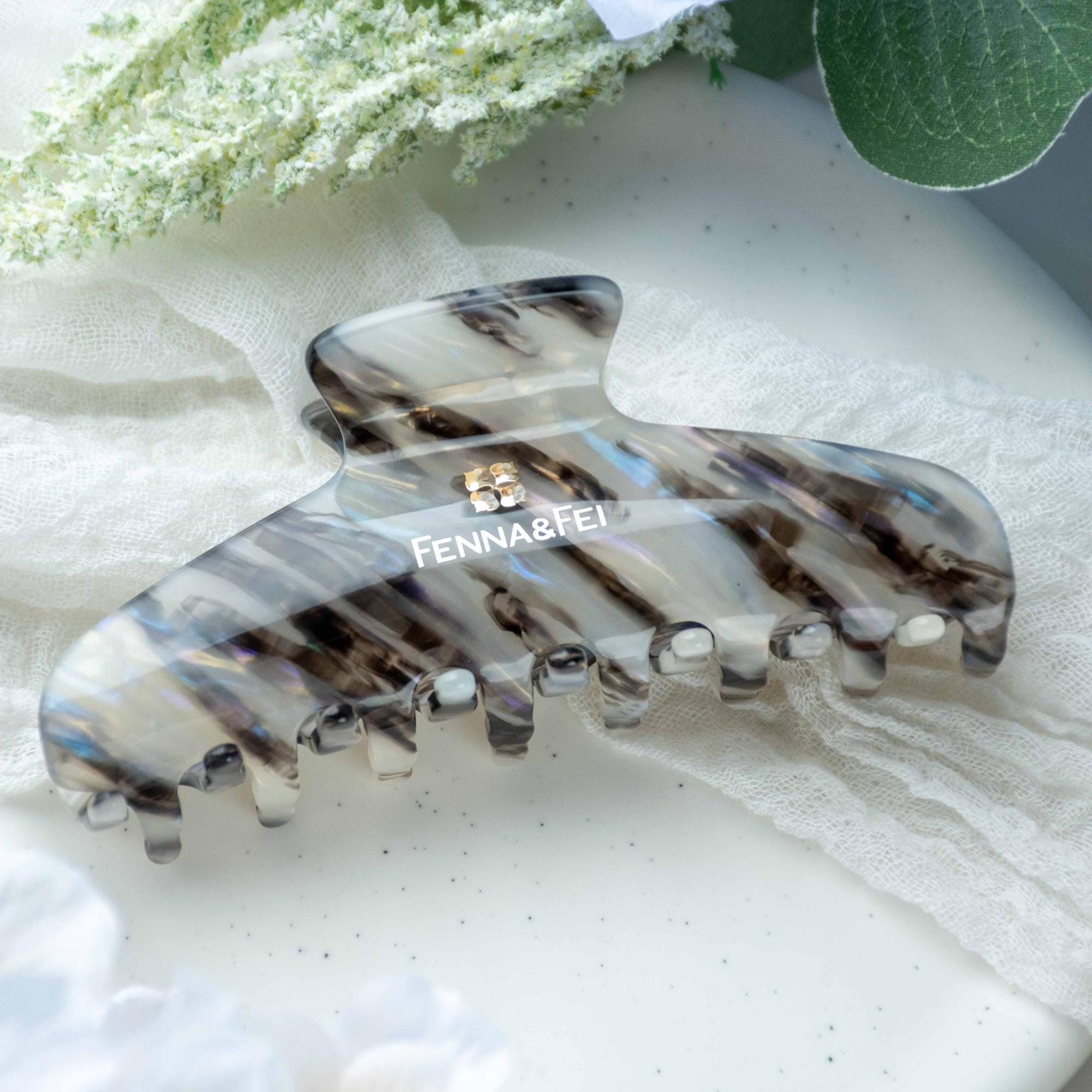 Glamour Grip Wave Claw in Phantom Quartz | Black White Blue Iridescent | Italian Acetate Tortoise Shell Large Hair Clip