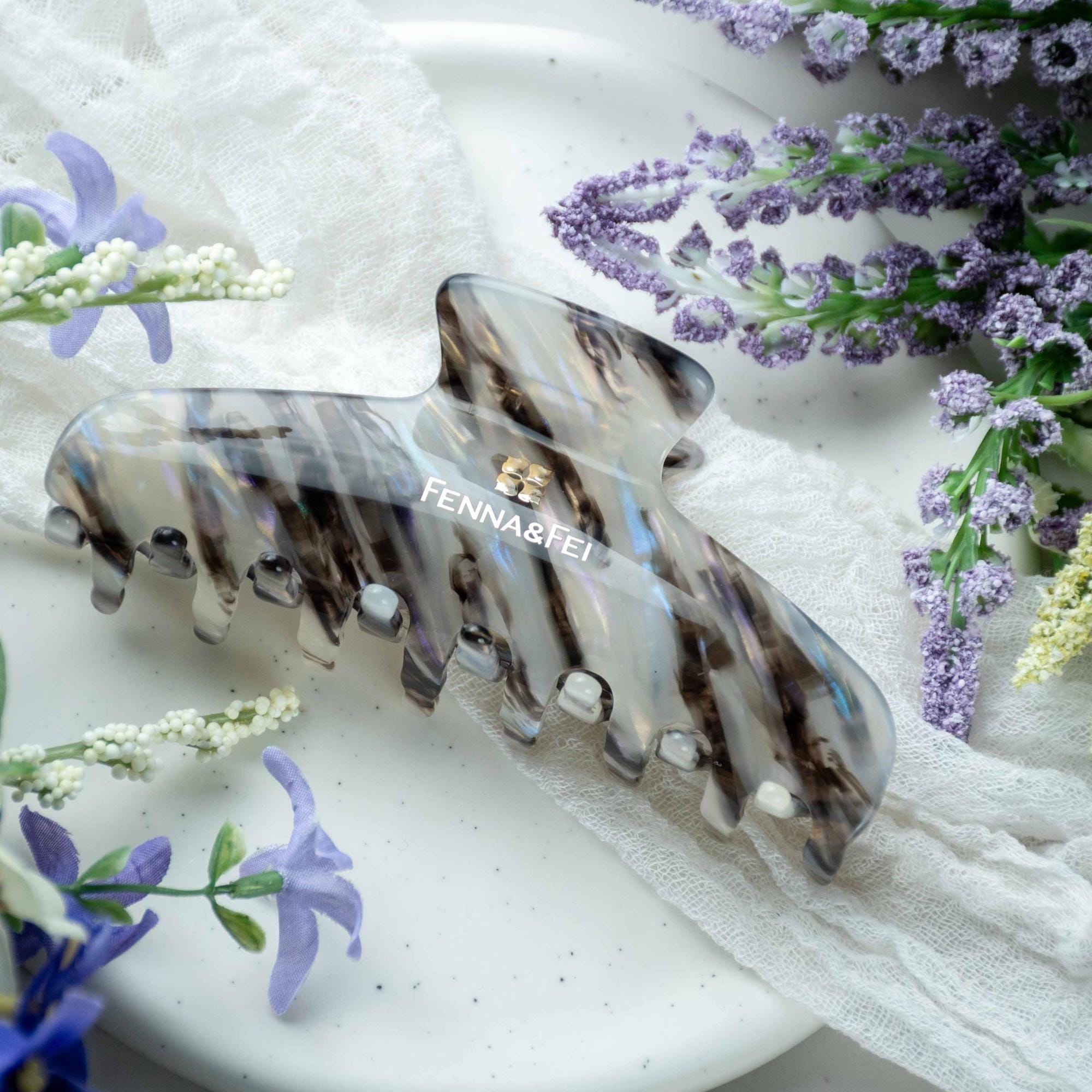 Glamour Grip Wave Claw in Phantom Quartz | Black White Blue Iridescent | Italian Acetate Tortoise Shell Large Hair Clip
