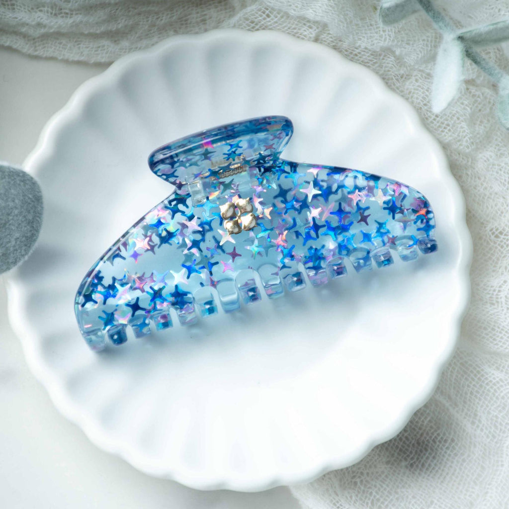 Blue Stardust Mini Claw Hair Clip | Italian Acetate Hair Accessory