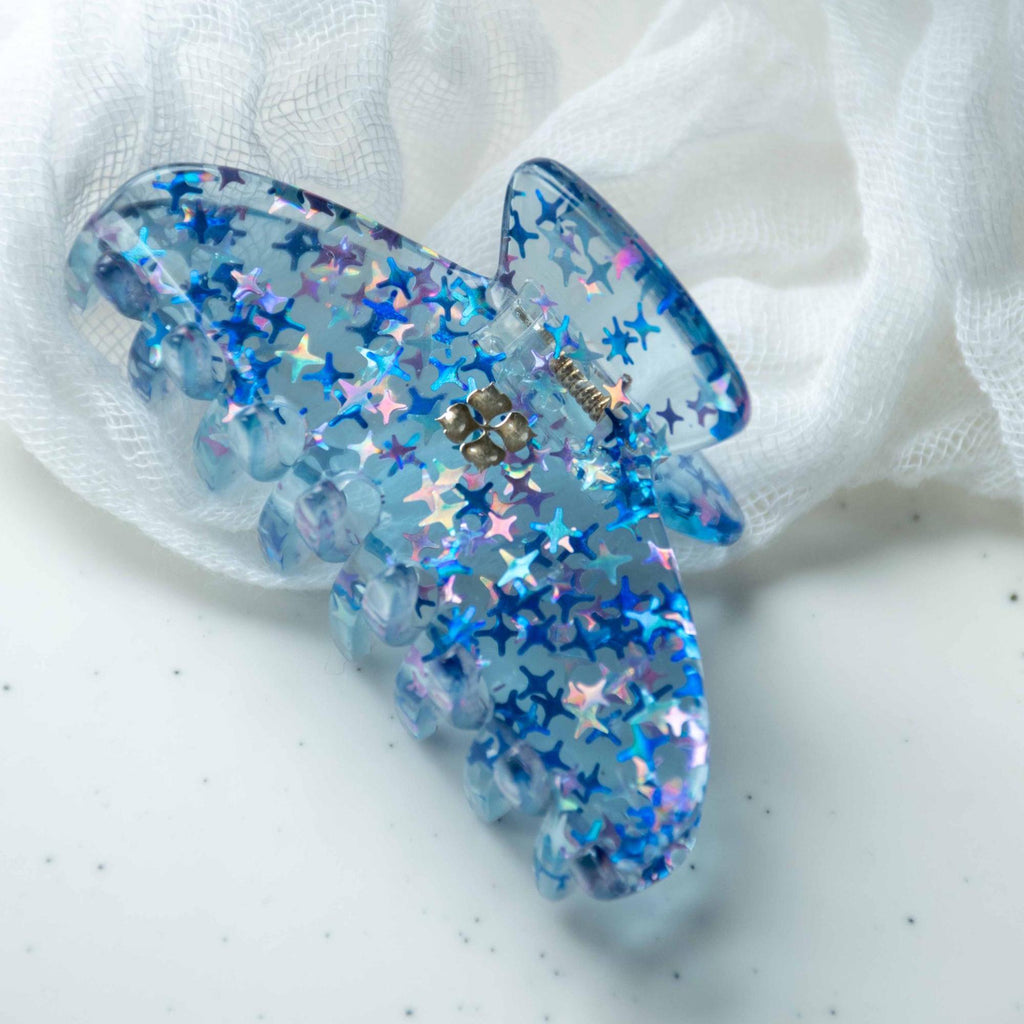 Blue Stardust Mini Claw Hair Clip | Italian Acetate Hair Accessory