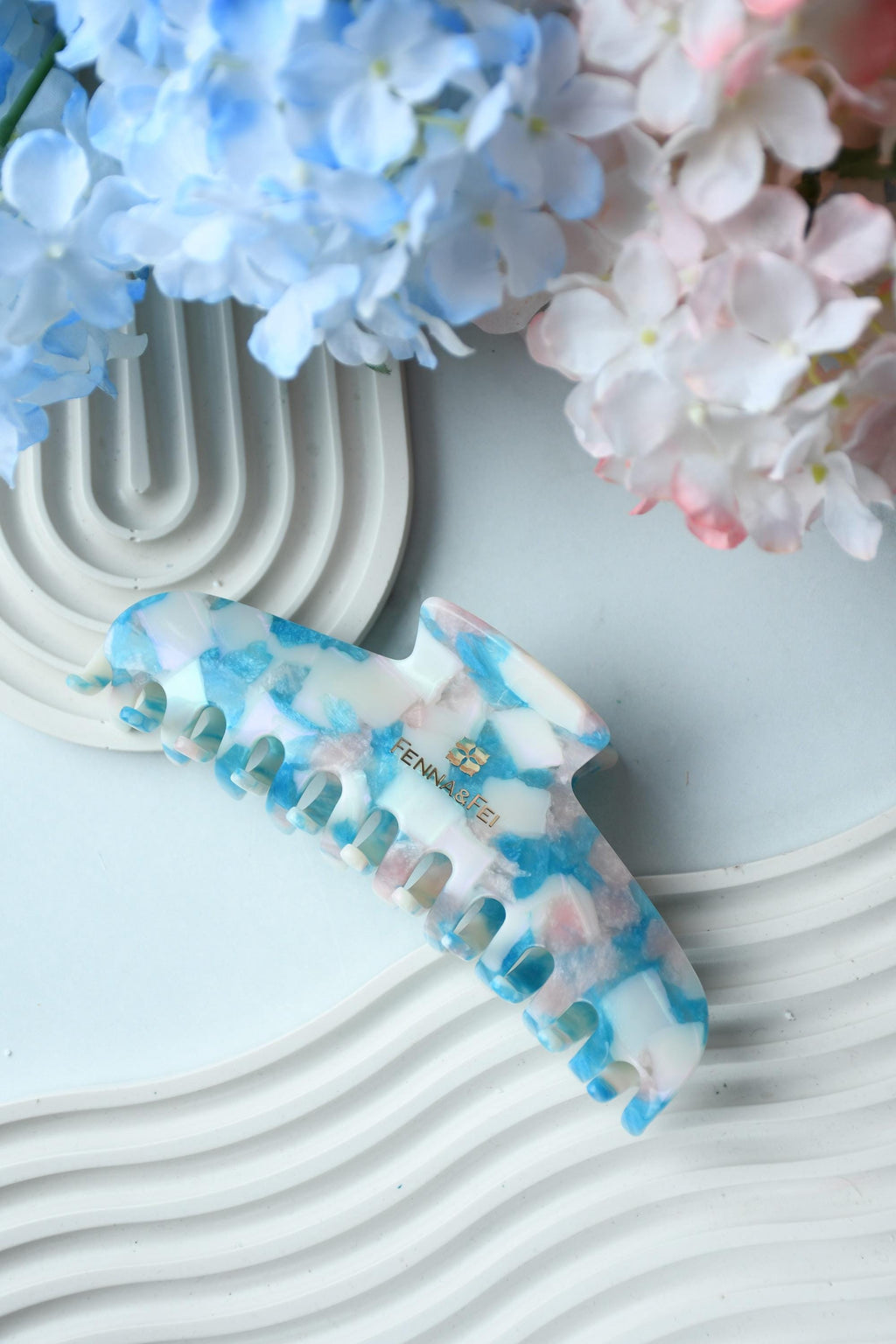 Glamour Grip XL Claw in Blue Beryl  | Blue White Pink Shimmer | Italian Acetate Tortoise Shell Large Hair Clip