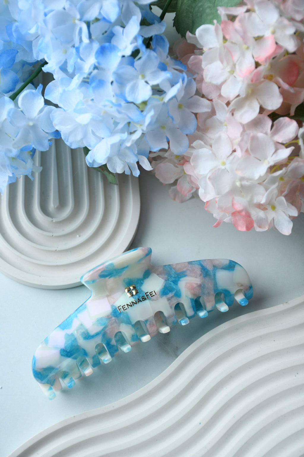 Glamour Grip XL Claw in Blue Beryl  | Blue White Pink Shimmer | Italian Acetate Tortoise Shell Large Hair Clip